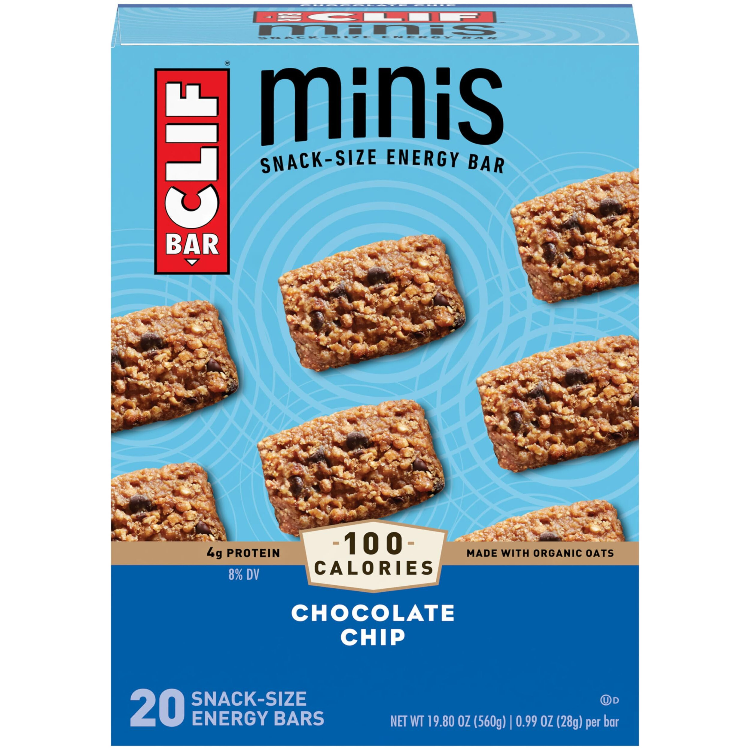 Clif Bar Minis - Chocolate Chip - Made With Organic Oats - 4G Protein - Non-Gmo - Plant Based - Snack-Size Energy Bars - 0.99 Oz. (20 Pack)