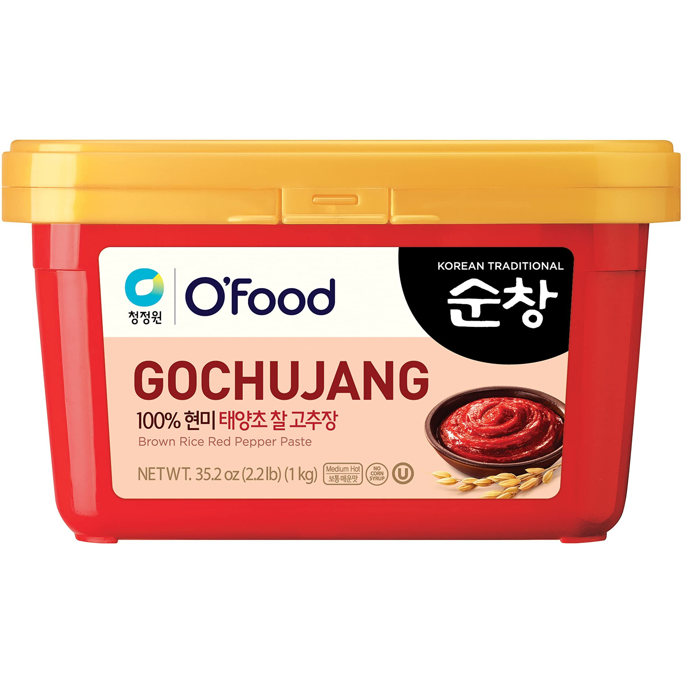 Chung Jung One O'Food Medium Gochujang 2.2Lb, Korean Red Chili Pepper Paste, Spicy, Sweet And Savory Sauce, Traditional Fermented Condiment, 100% Brown Rice, No Corn Syrup