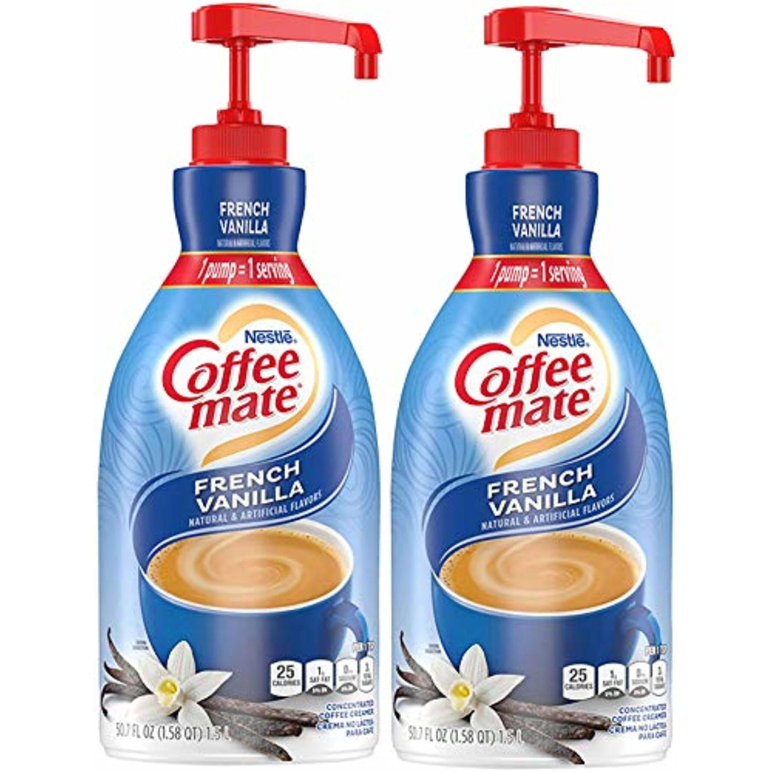 Nestle Coffee Mate Coffee Creamer, French Vanilla, Concentrated Liquid Pump Bottle, Non Dairy, No Refrigeration, 50.7 Fl. Oz (Pack Of 2)
