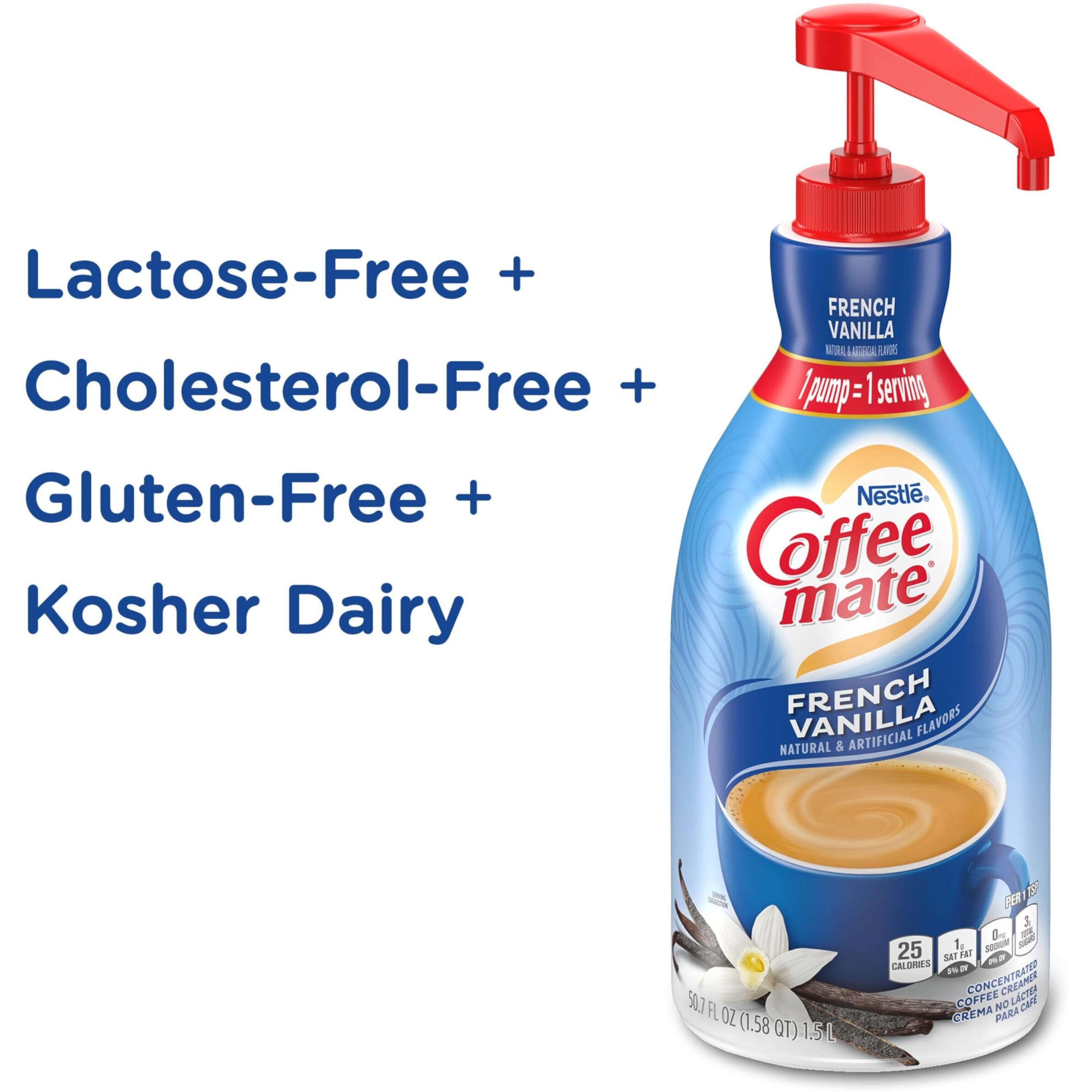 Nestle Coffee Mate Coffee Creamer, French Vanilla, Concentrated Liquid Pump Bottle, Non Dairy, No Refrigeration, 50.7 Fl. Oz (Pack Of 2)