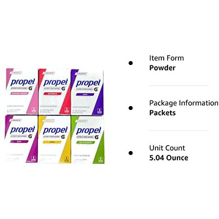 Propel Powder Packets Drink Mix Singles Variety Of 6 Lemon, Grape, Berry, Raspberry Lemonade, And Kiwi Strawberry