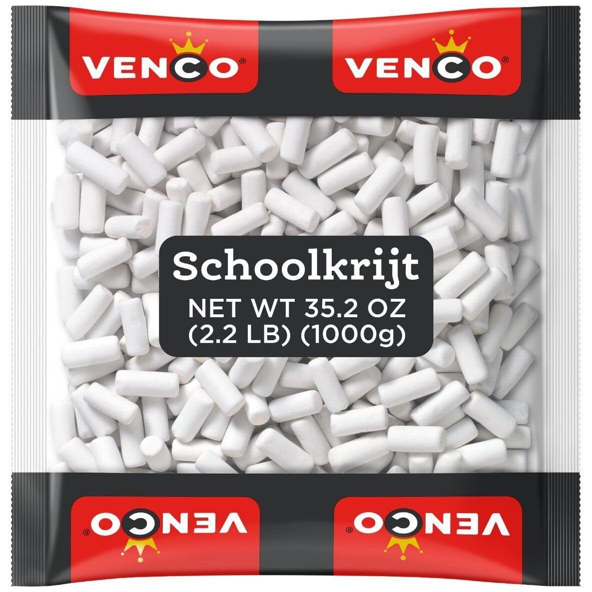Venco Schoolkrijt Licorice Chalk Sticks 2.2Lbs Bag - Crunchy White Mint Coated Candy - Soft Sweet Anise Filling - Original Dutch Food - Candy Bulk