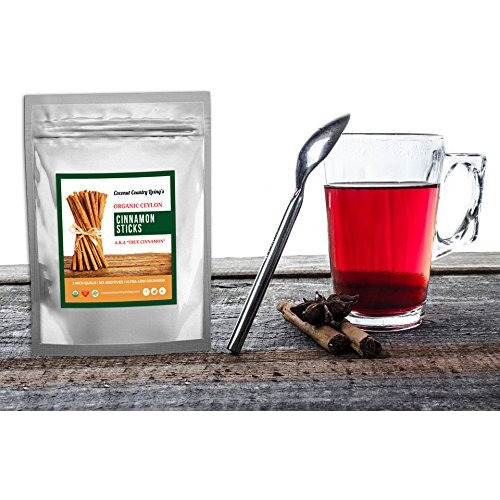Coconut Country Living's Organic Ceylon Cinnamon Sticks - 8 Oz- Fair Trade Sourced Whole 3"" Quills Of Authentic, True Sweet Cinnamon For Tea And Baking Goods - Gluten-Free, Soy-Free , Peanut Free, Non-Gmo - Request Complimentary Ebook Of Tips