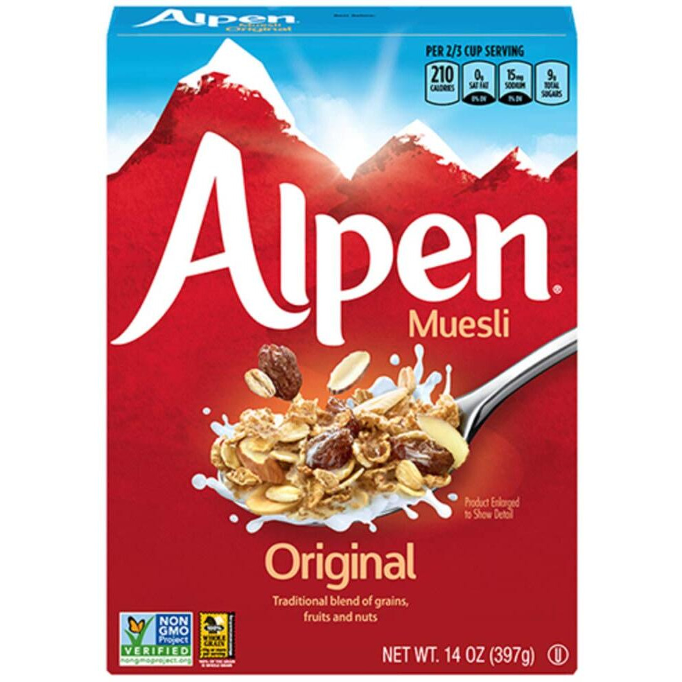 Alpen Muesli Original Cereal, Heart Healthy Cereal With Wheat Flakes, Rolled Oats, Nuts And Raisins, Non-Gmo Project Verified, 14 Oz Box (Pack Of 6)
