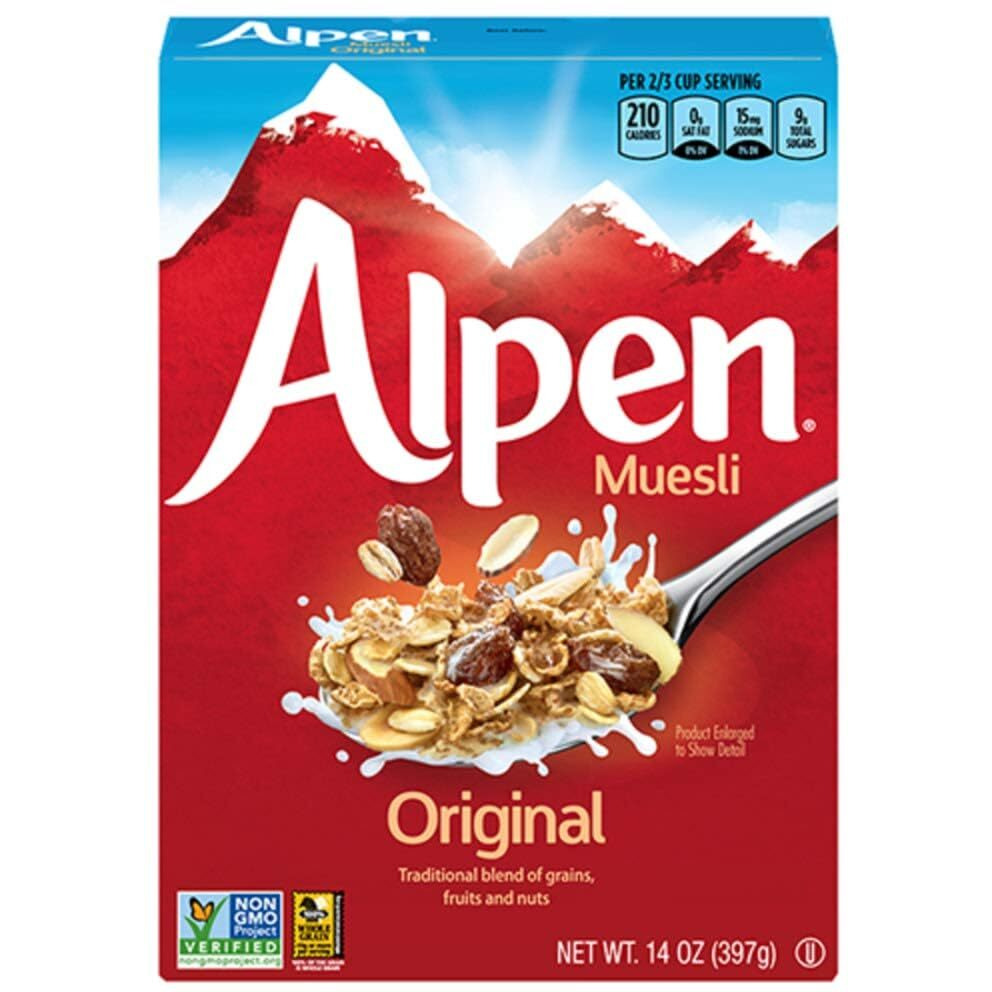 Alpen Muesli Original Cereal, Heart Healthy Cereal With Wheat Flakes, Rolled Oats, Nuts And Raisins, Non-Gmo Project Verified, 14 Oz Box (Pack Of 6)