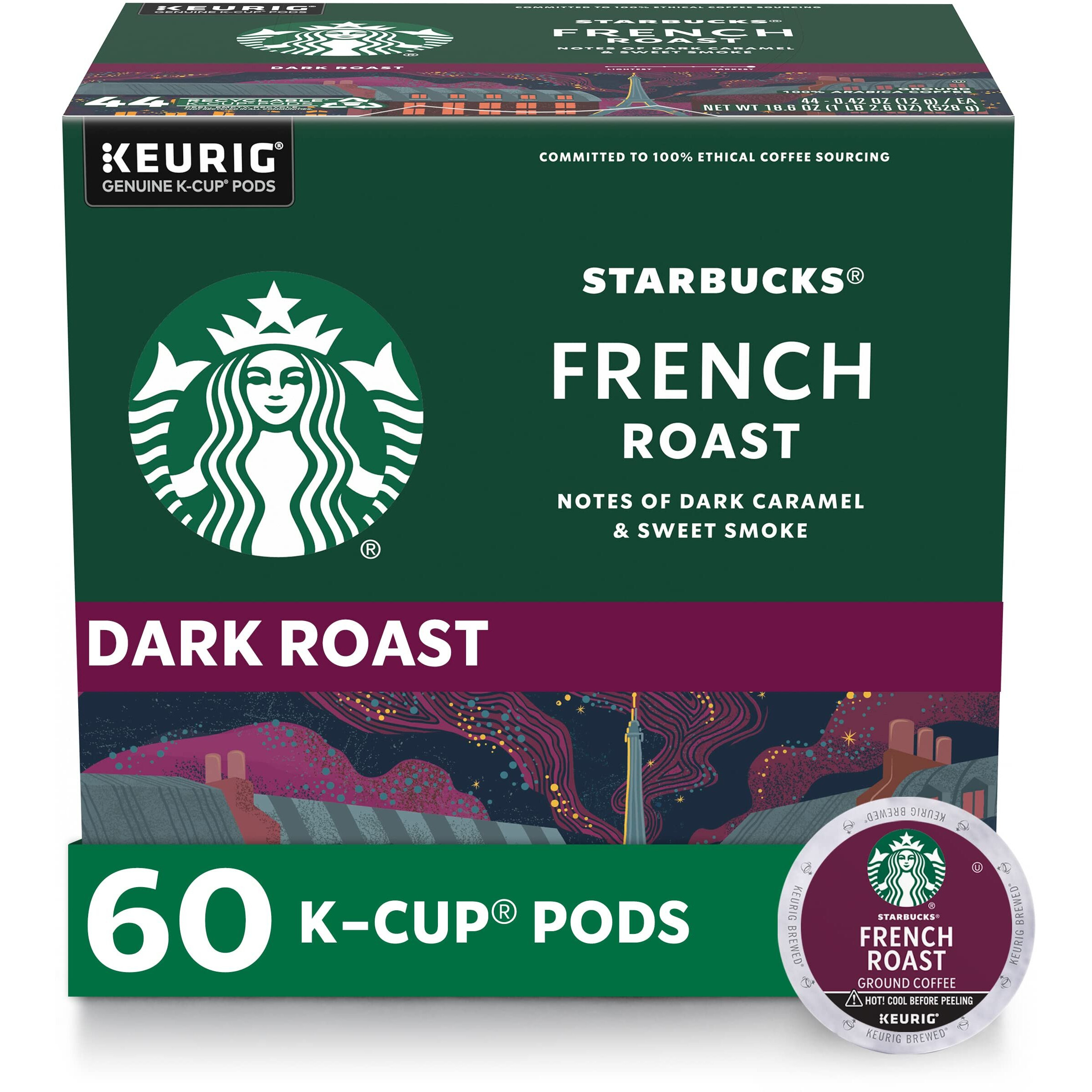 Starbucks K-Cup Coffee Pods, Dark Roast Coffee, French Roast For Keurig Brewers, 100% Arabica, 6 Boxes (60 Pods Total)