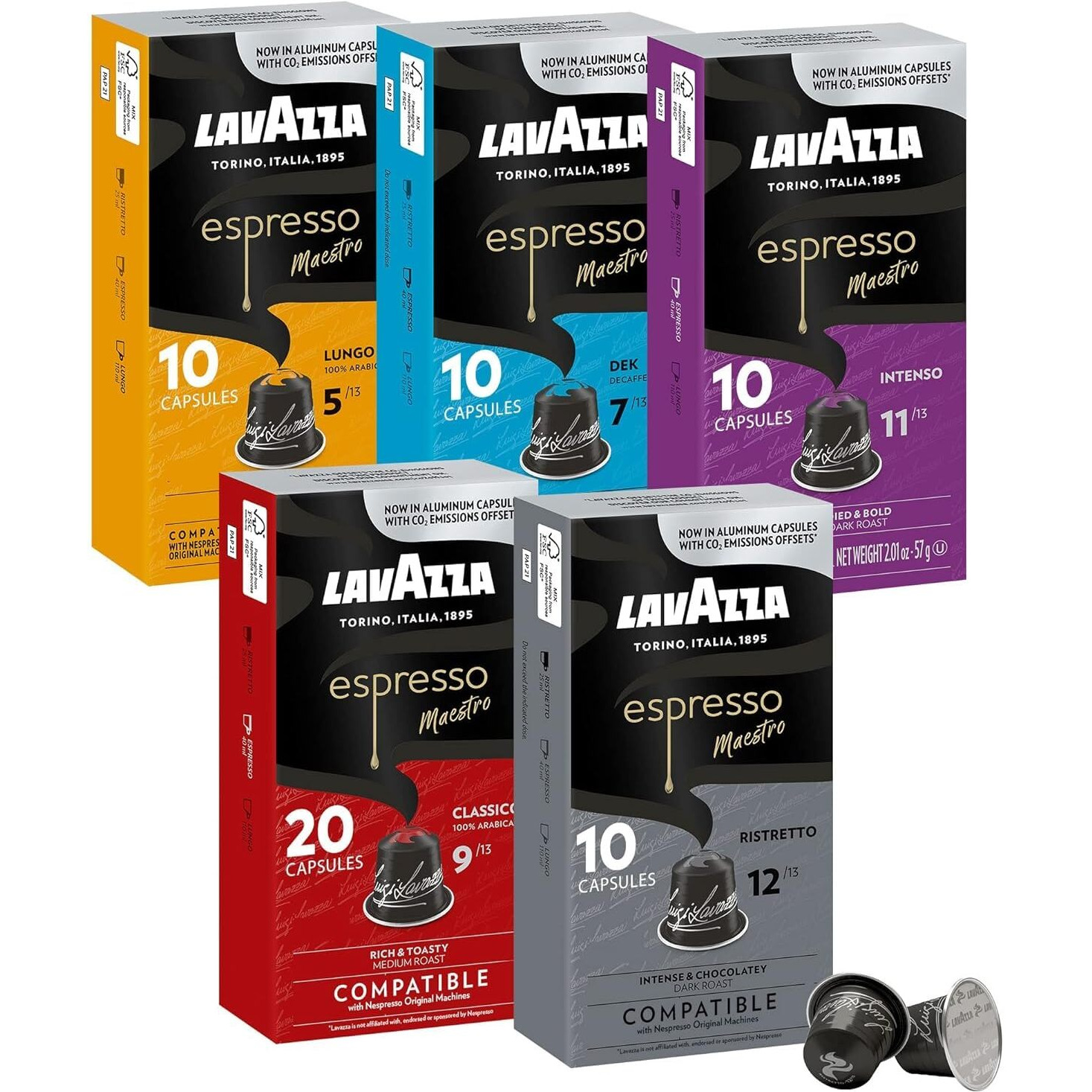 Lavazza Espresso Capsules Compatible With Nespresso Original Machines Variety Pack, 10 Count (Pack Of 6)
