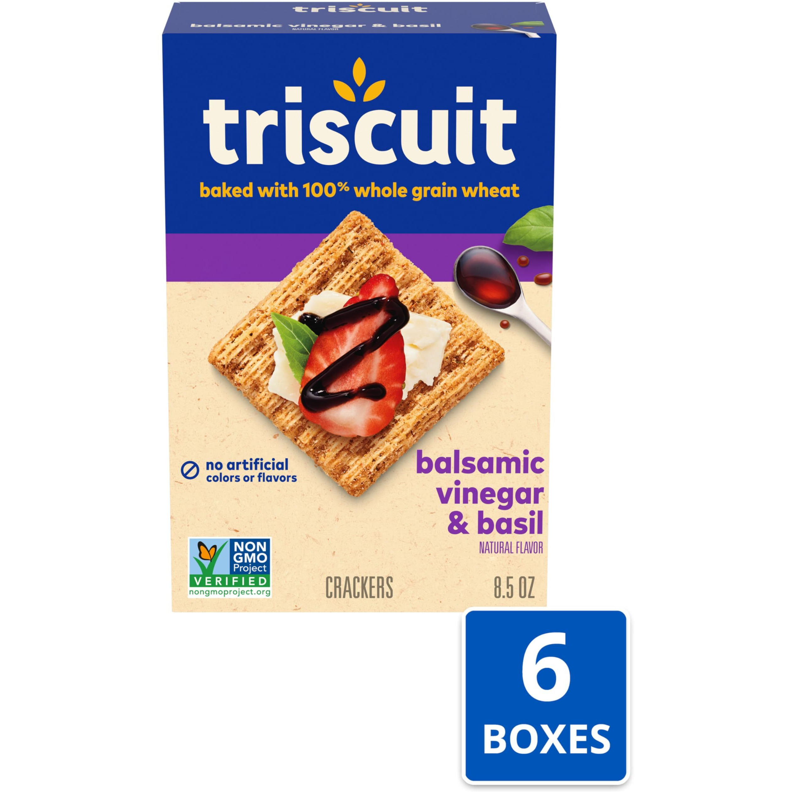Triscuit Balsamic Vinegar & Basil Whole Grain Wheat Crackers, 6 - 8.5 Oz Boxes