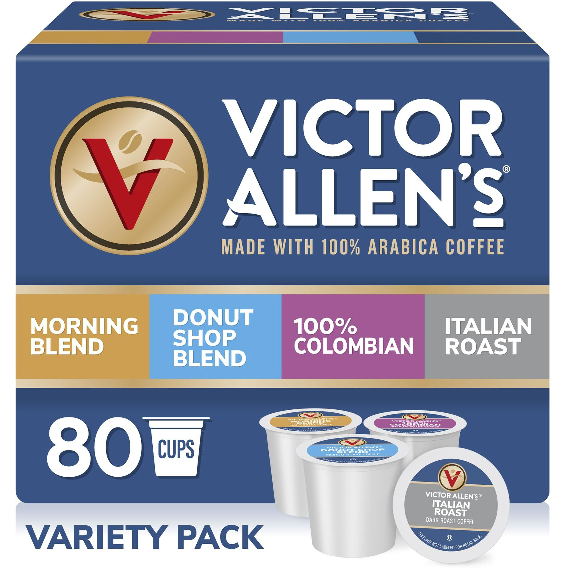 Victor Allen's Coffee Variety Pack (Morning Blend, 100% Colombian, Donut Shop Blend, And Italian Roast), 80 Count, Single Serve Coffee Pods For Keurig K-Cup Brewers