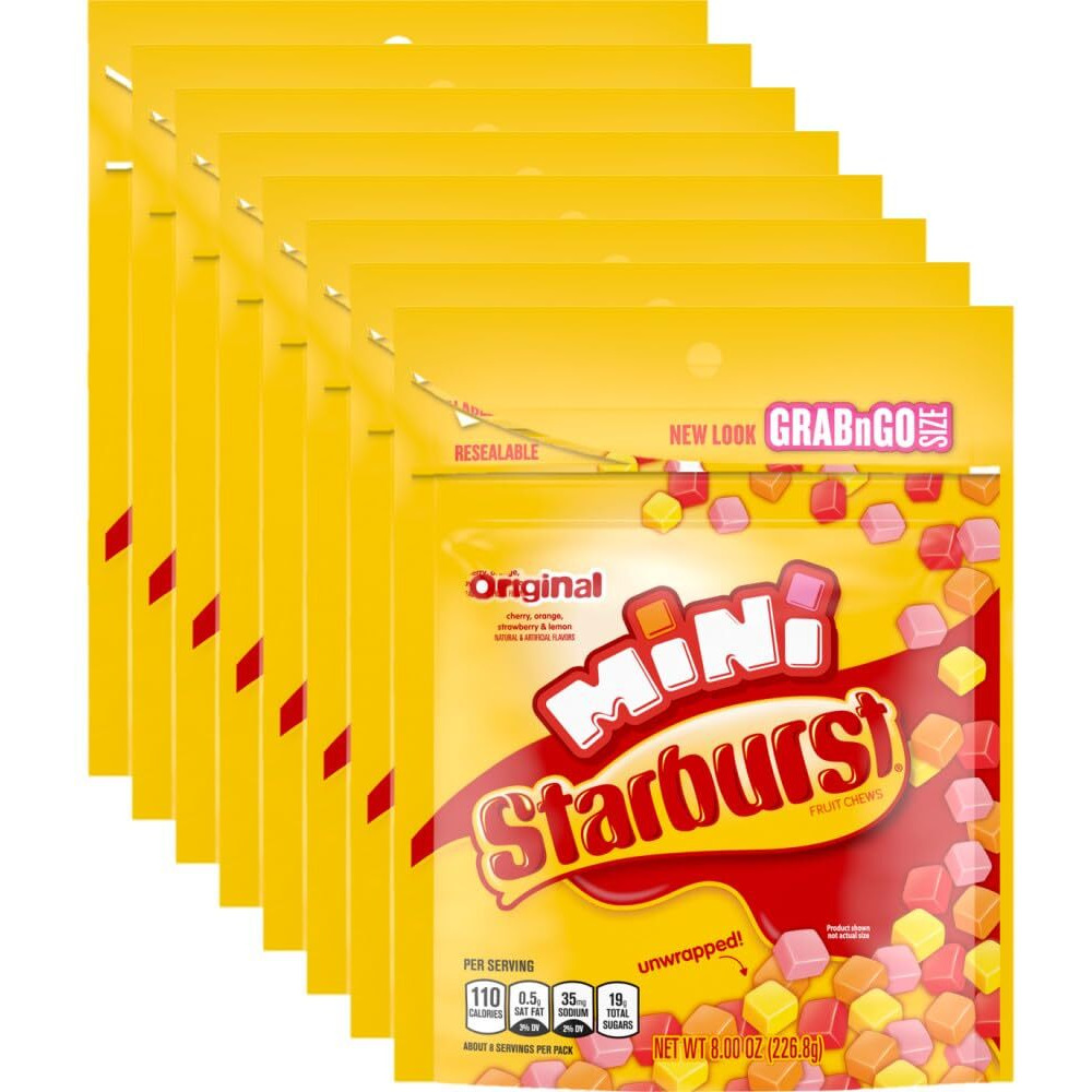 Starburst Original Minis Fruit Chews Candy, 8-Ounce Grab N Go Size Resealable Bag (Pack Of 8)