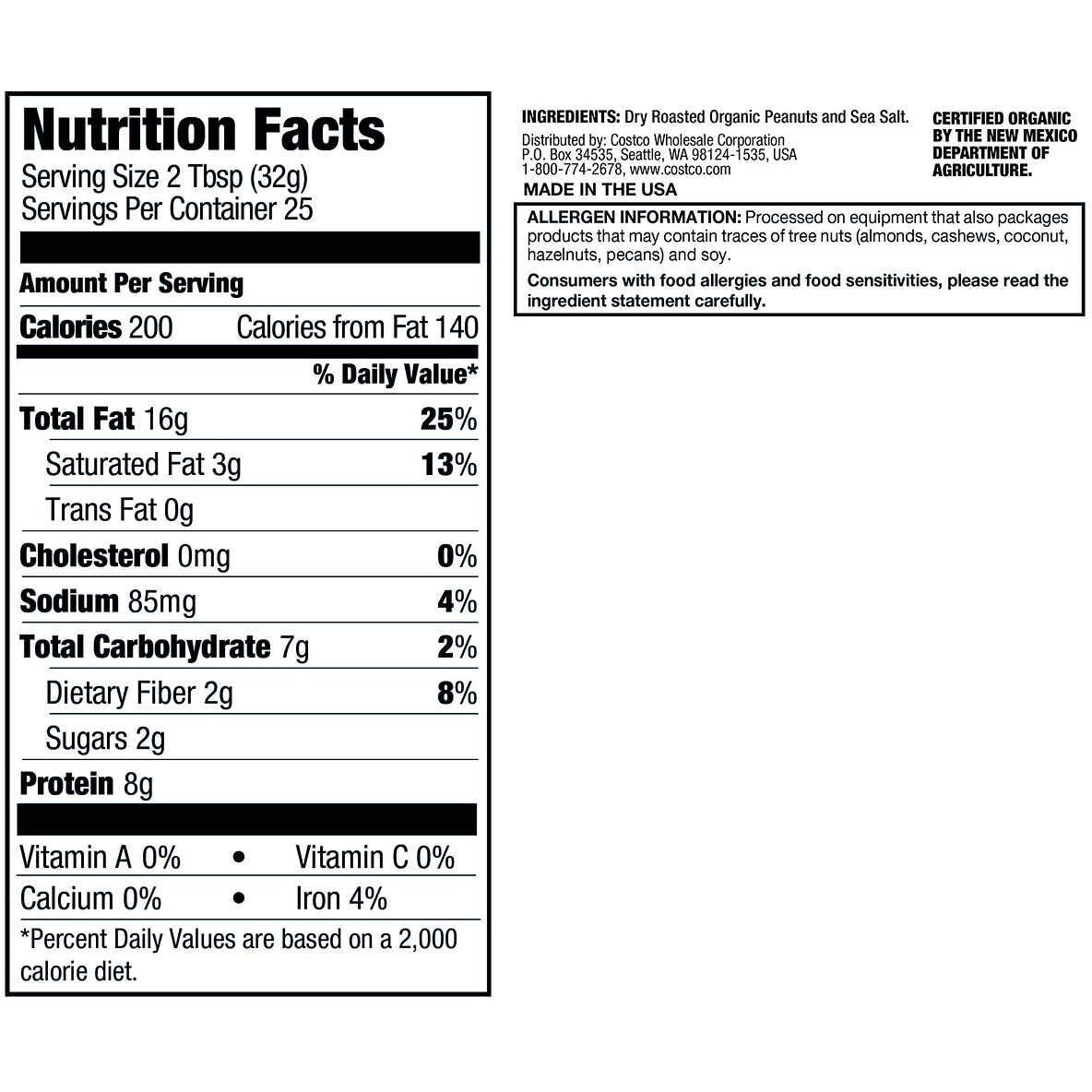 Kirkland Organic Creamy Peanut Butter U.S. Valencia Peanuts 28 Ounce Each Jar 2 Pack