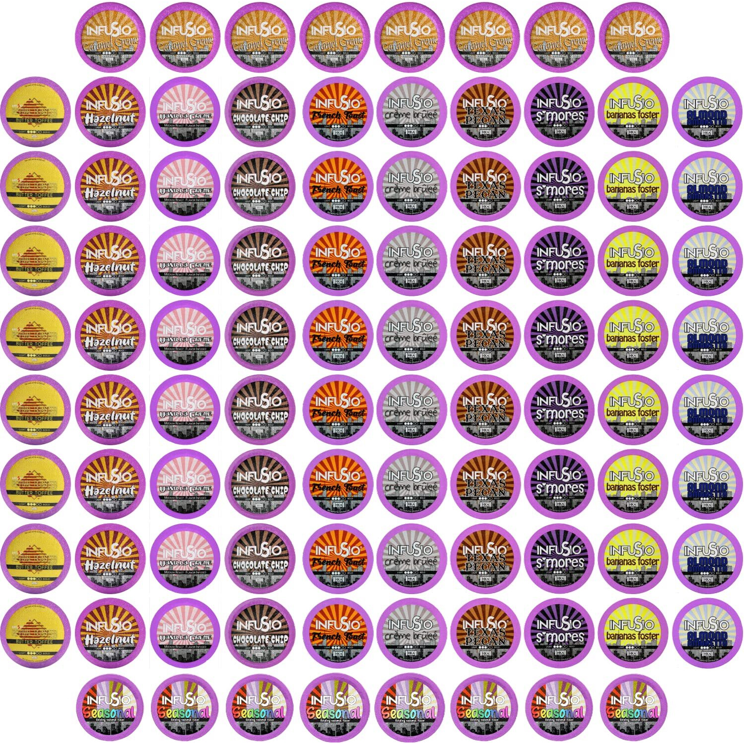 96 Count Flavored Coffee Variety Pack (12 Flavored Blends), Single Serve Coffee Pods For Keurig K Cup Brewers - Infusio Premium Roasted Coffee (Variety, 96 Compatible With 2.0)