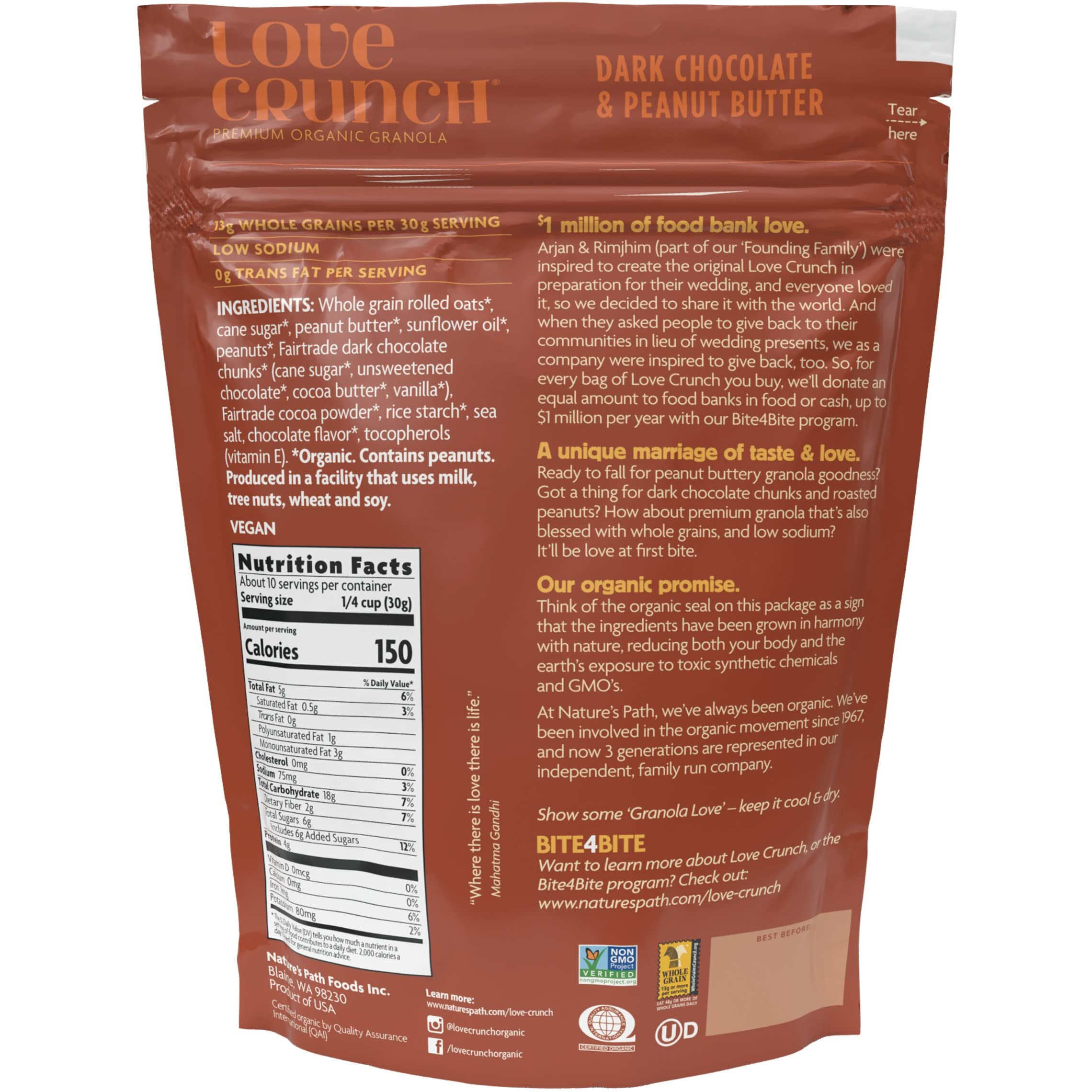 Love Crunch Organic Dark Chocolate And Peanut Butter Granola, Non-Gmo, Fair Trade, By Nature's Path, 11.5 Ounce (Pack Of 6)