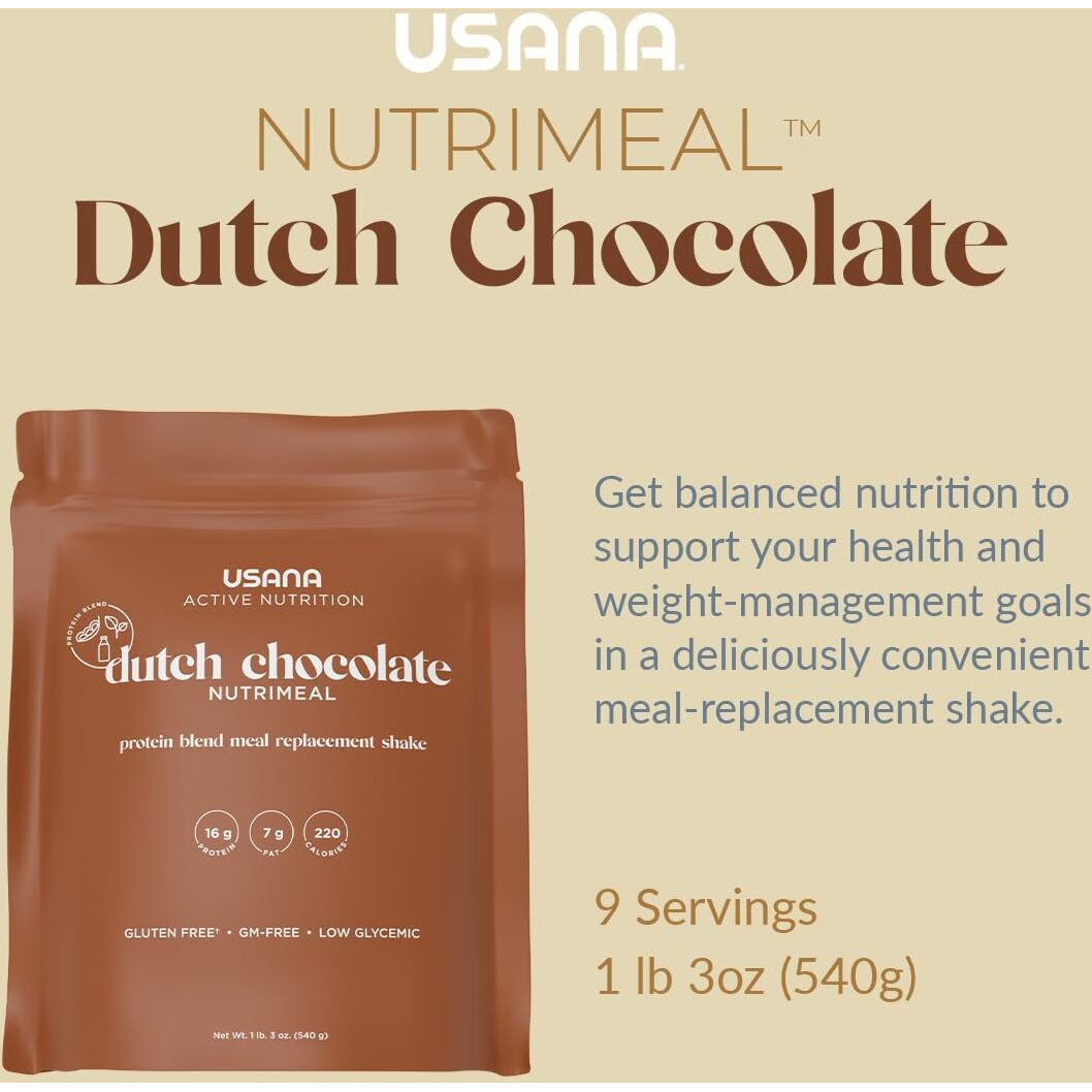 Usana Nutrimeal Meal Replacement Shake - Dutch Chocolate - Non-Gmo - Gluten Free - Low Glycemic - 540 Grams - 9 Servings