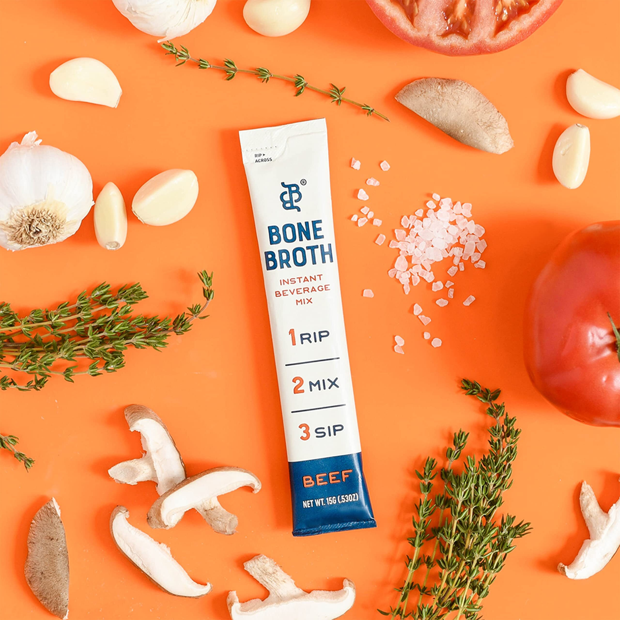 Bare Bones Bone Broth Instant Powdered Beverage Mix, Beef, Pack Of 16, 15G Sticks, 10G Protein, Keto & Paleo Friendly