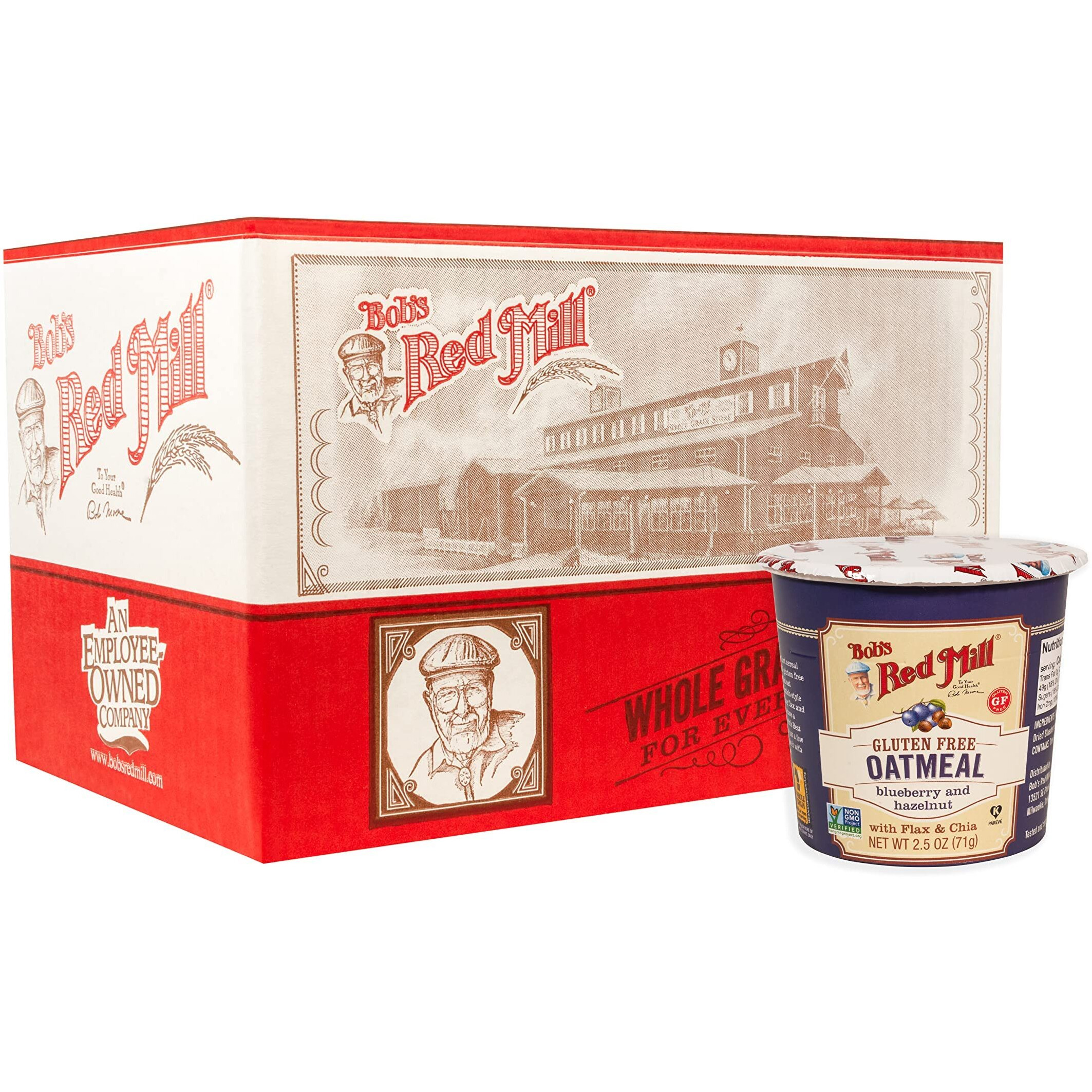 Bob's Red Mill Gf Oatmeal Cup, Blueberry & Hazelnut, 2.5 Ounce Cup (Pack Of 12), Gluten Free, Non-Gmo, Whole Grain, Kosher