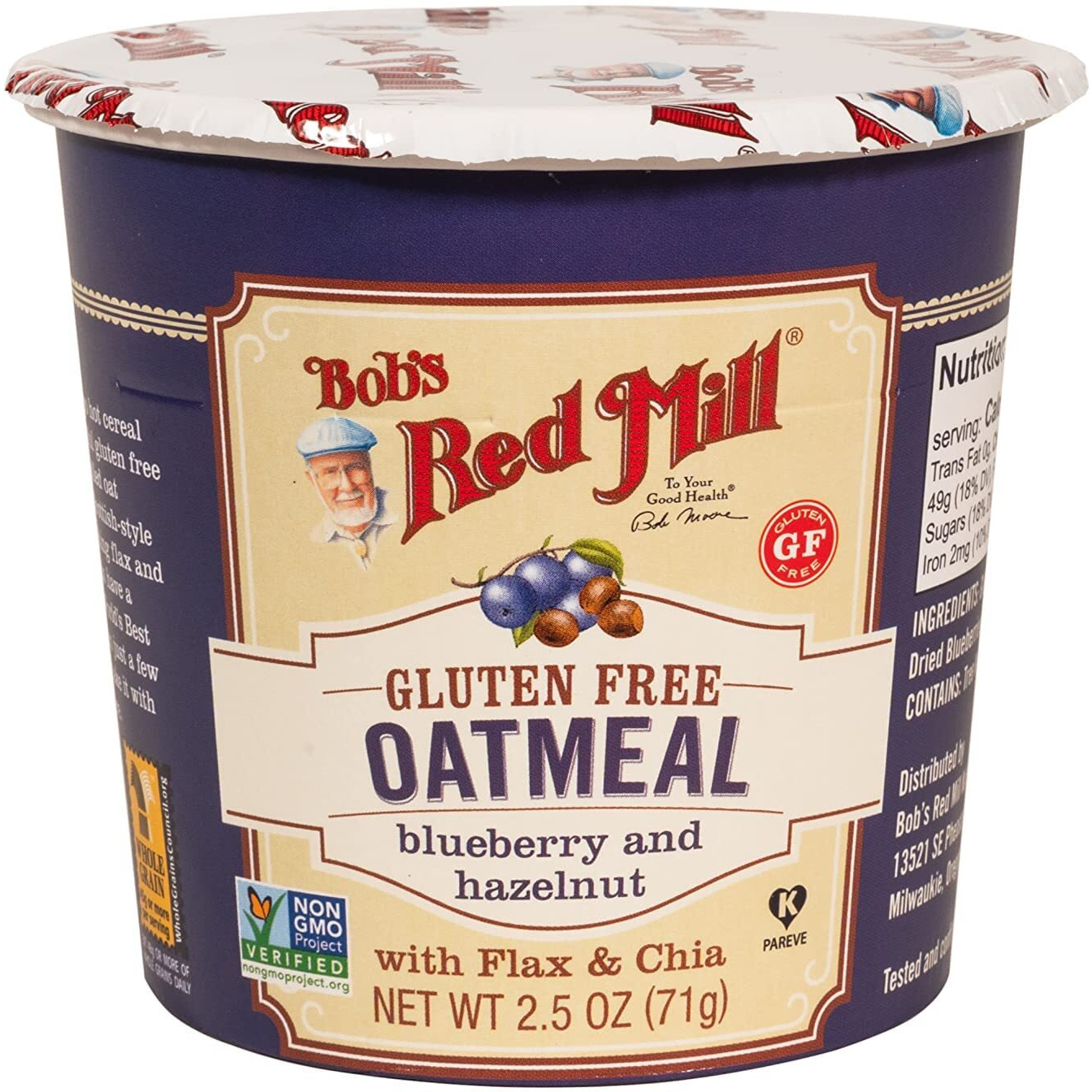 Bob's Red Mill Gf Oatmeal Cup, Blueberry & Hazelnut, 2.5 Ounce Cup (Pack Of 12), Gluten Free, Non-Gmo, Whole Grain, Kosher