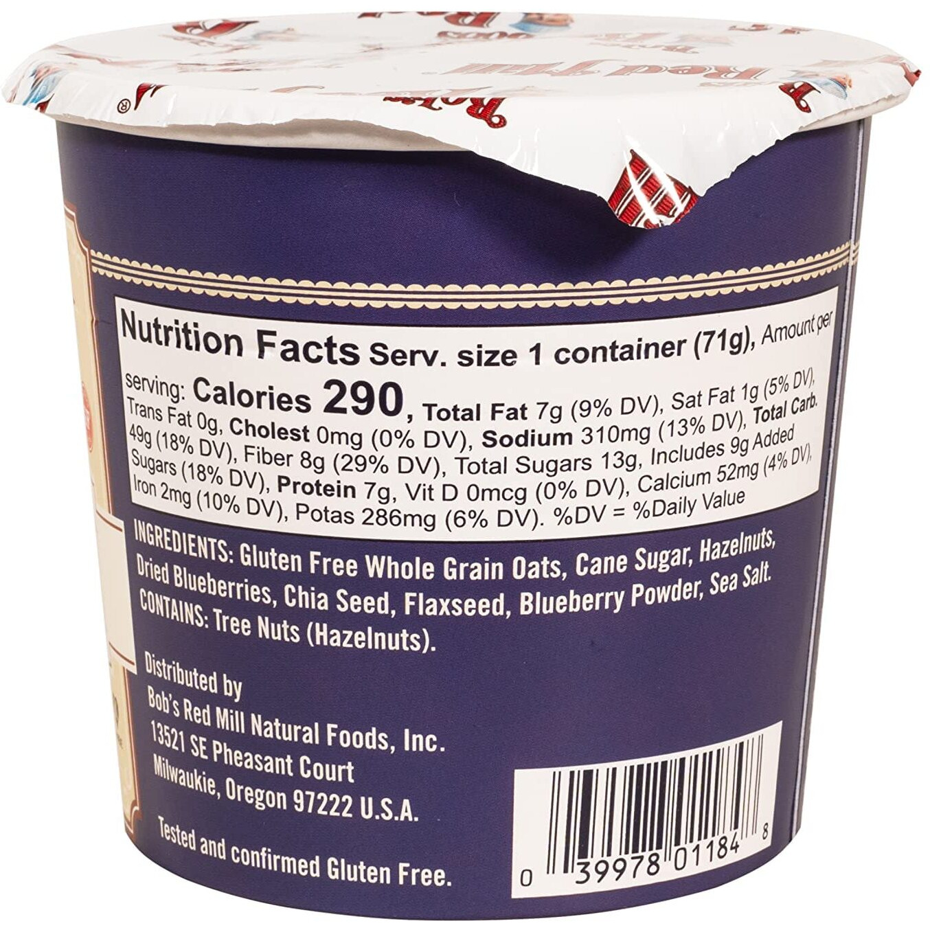 Bob's Red Mill Gf Oatmeal Cup, Blueberry & Hazelnut, 2.5 Ounce Cup (Pack Of 12), Gluten Free, Non-Gmo, Whole Grain, Kosher
