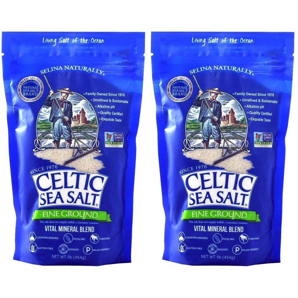 Celtic Sea Salt Resealable Bags, Fine Ground, 1 Pound, 2 Count