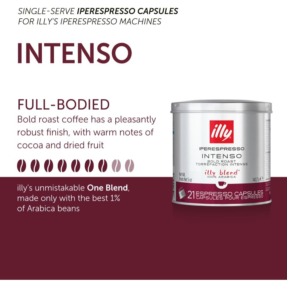 Illy Coffee Iperespresso Capsules - Single-Serve Coffee Capsules & Pods - Single Origin Coffee Pods - Intenso Dark Roast With Notes Of Cocoa & Fruit - For Iperespresso Capsule Machines - 21 Count