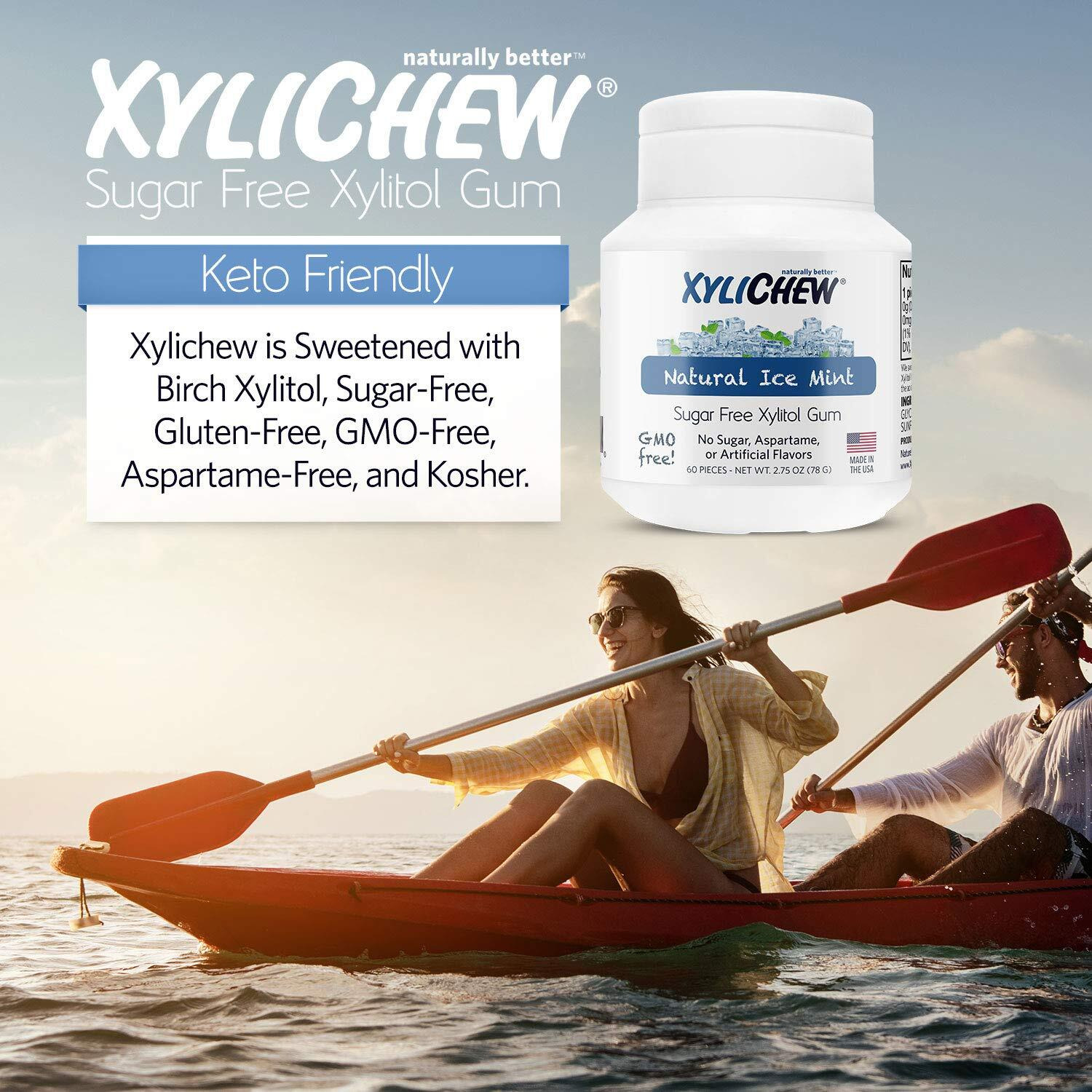 Xylichew 100% Xylitol Chewing Gum - Non Gmo, Non Aspartame, Gluten Free, And Sugar Free Gum - Natural Oral Care, Relieves Bad Breath And Dry Mouth - Ice Mint, 60 Count