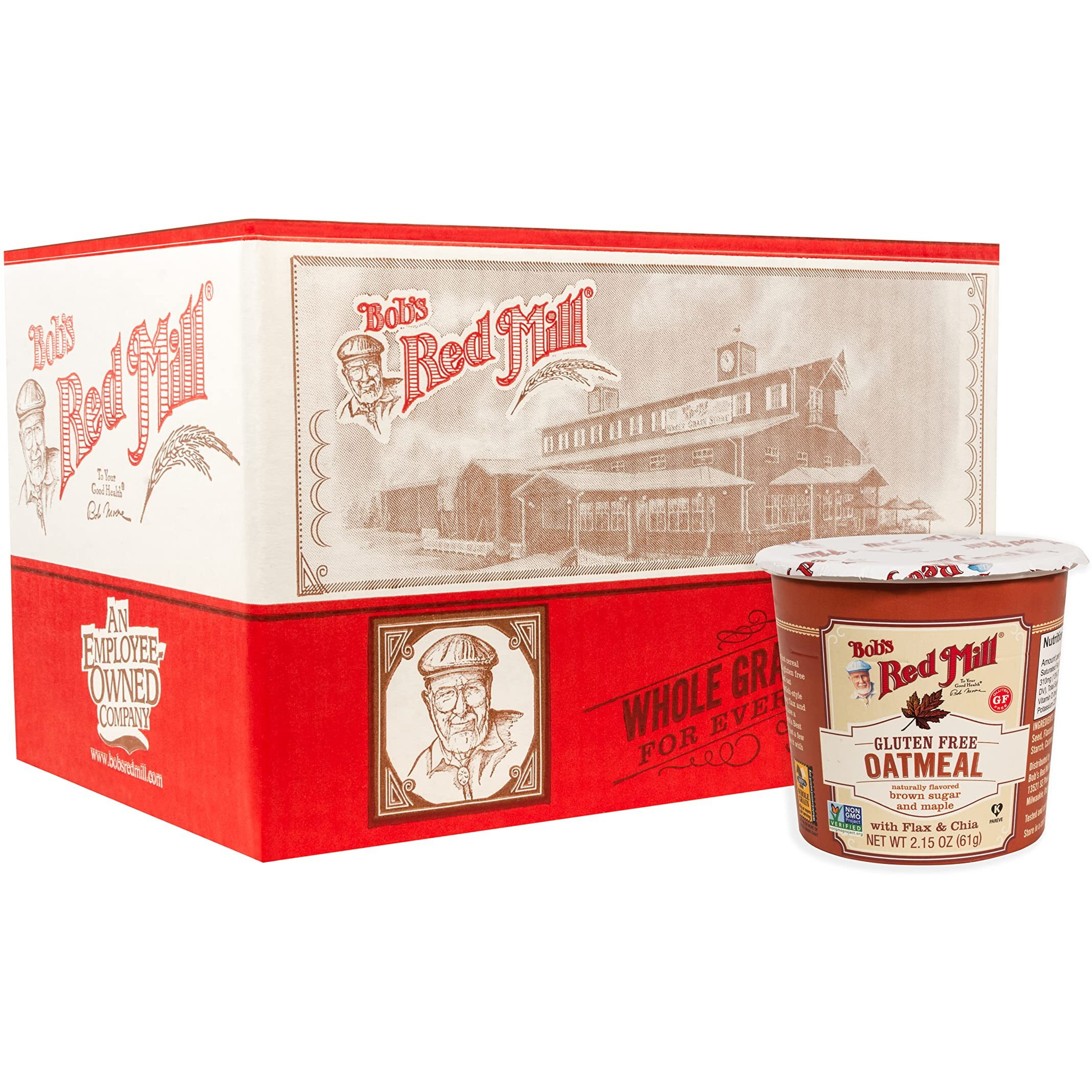 Bob's Red Mill Gf Oatmeal Cup, Maple & Brown Sugar, 2.15 Ounce Cup (Pack Of 12), Gluten Free, Non-Gmo, Whole Grain, Kosher
