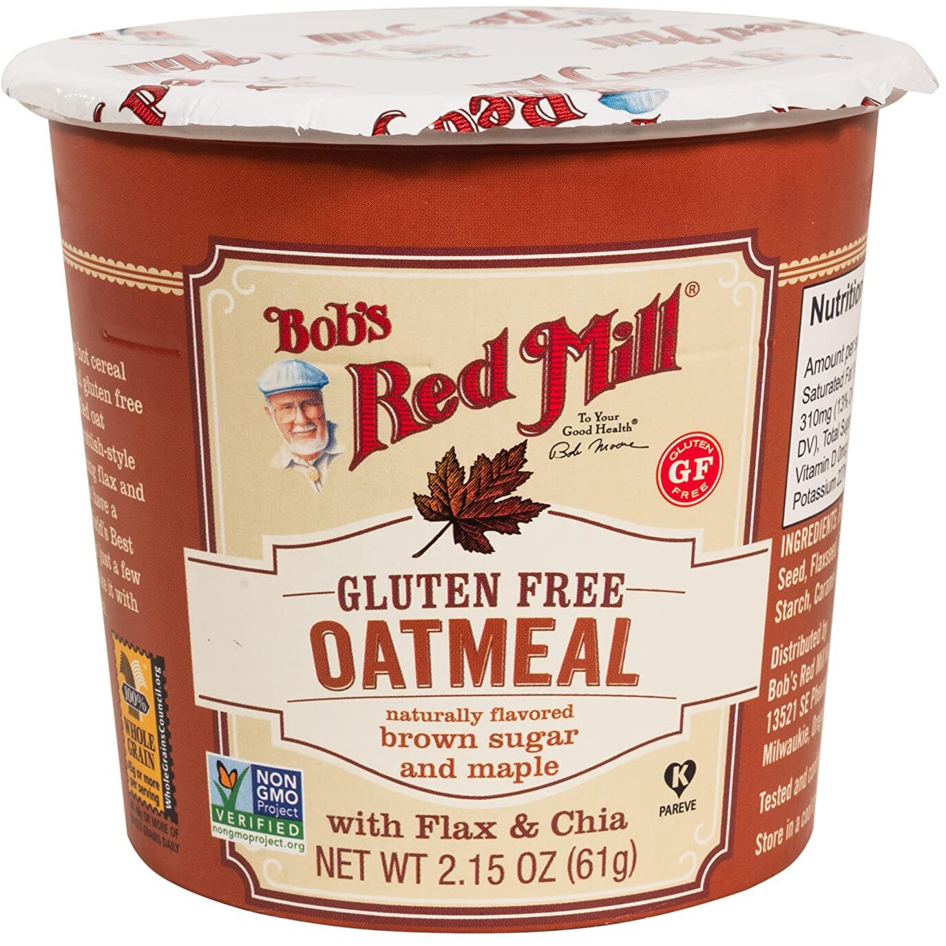 Bob's Red Mill Gf Oatmeal Cup, Maple & Brown Sugar, 2.15 Ounce Cup (Pack Of 12), Gluten Free, Non-Gmo, Whole Grain, Kosher