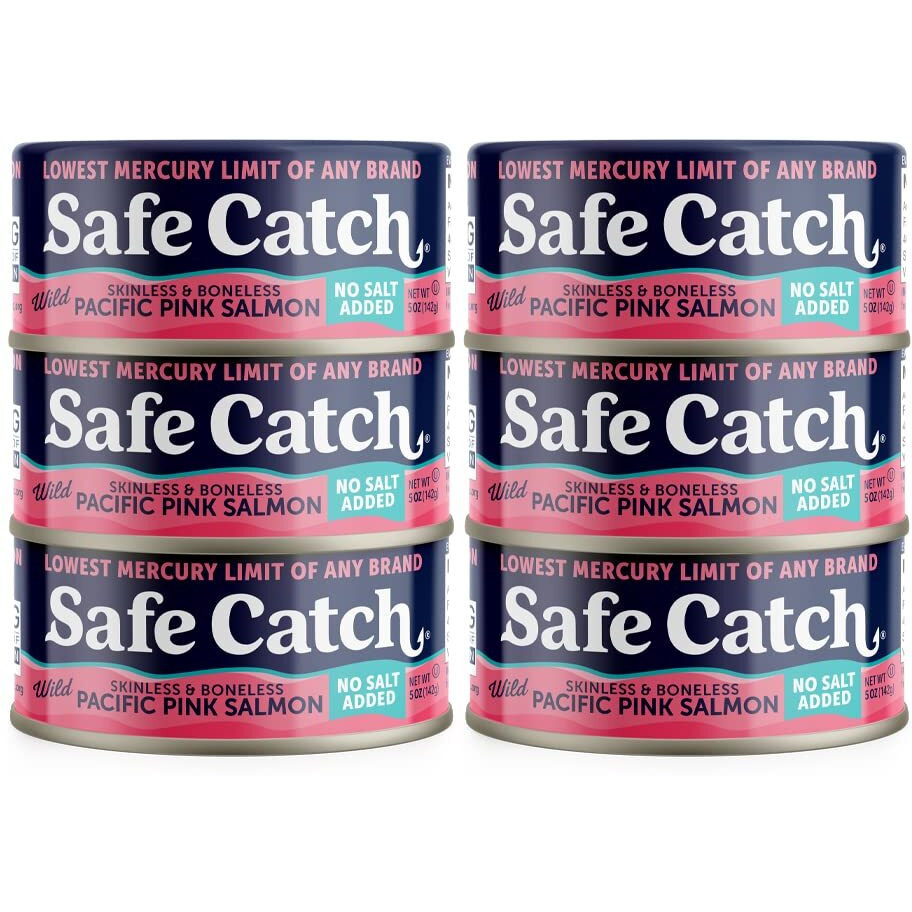 Safe Catch Wild Pacific Pink Salmon Canned Wild-Caught No Salt Added Skinless Boneless Salmon Fish Mercury Tested Kosher, 6 Pack Can Salmon 5Oz