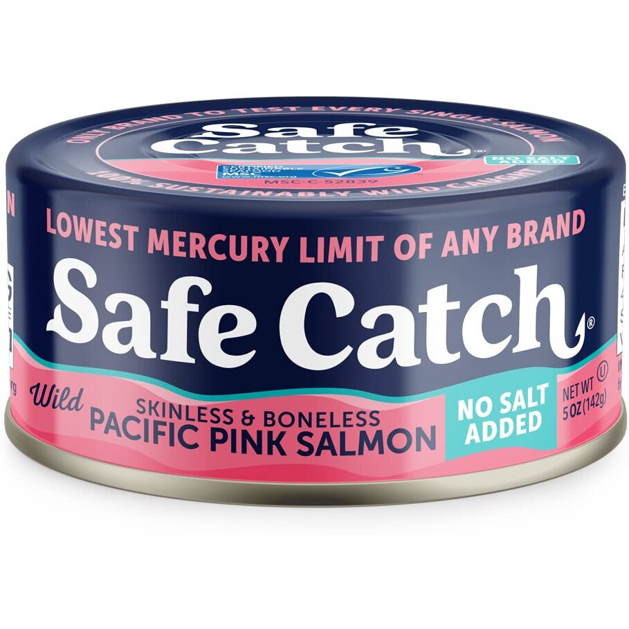 Safe Catch Wild Pacific Pink Salmon Canned Wild-Caught No Salt Added Skinless Boneless Salmon Fish Mercury Tested Kosher, 6 Pack Can Salmon 5Oz