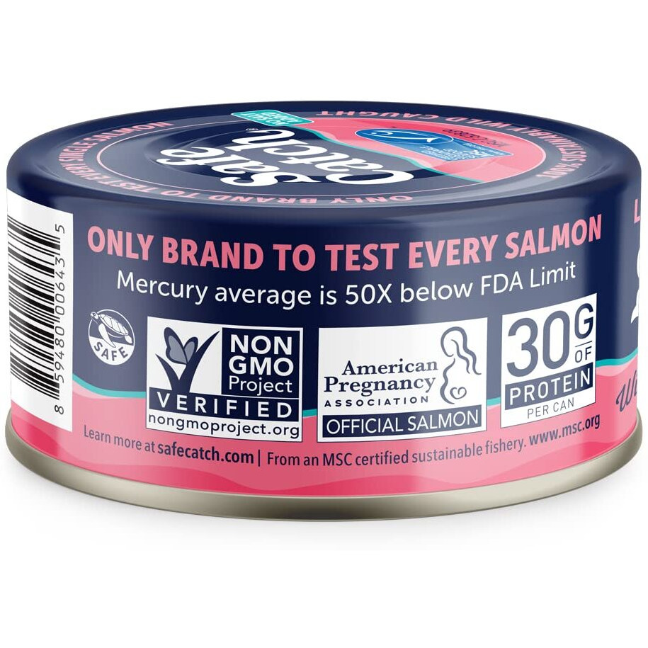 Safe Catch Wild Pacific Pink Salmon Canned Wild-Caught No Salt Added Skinless Boneless Salmon Fish Mercury Tested Kosher, 6 Pack Can Salmon 5Oz