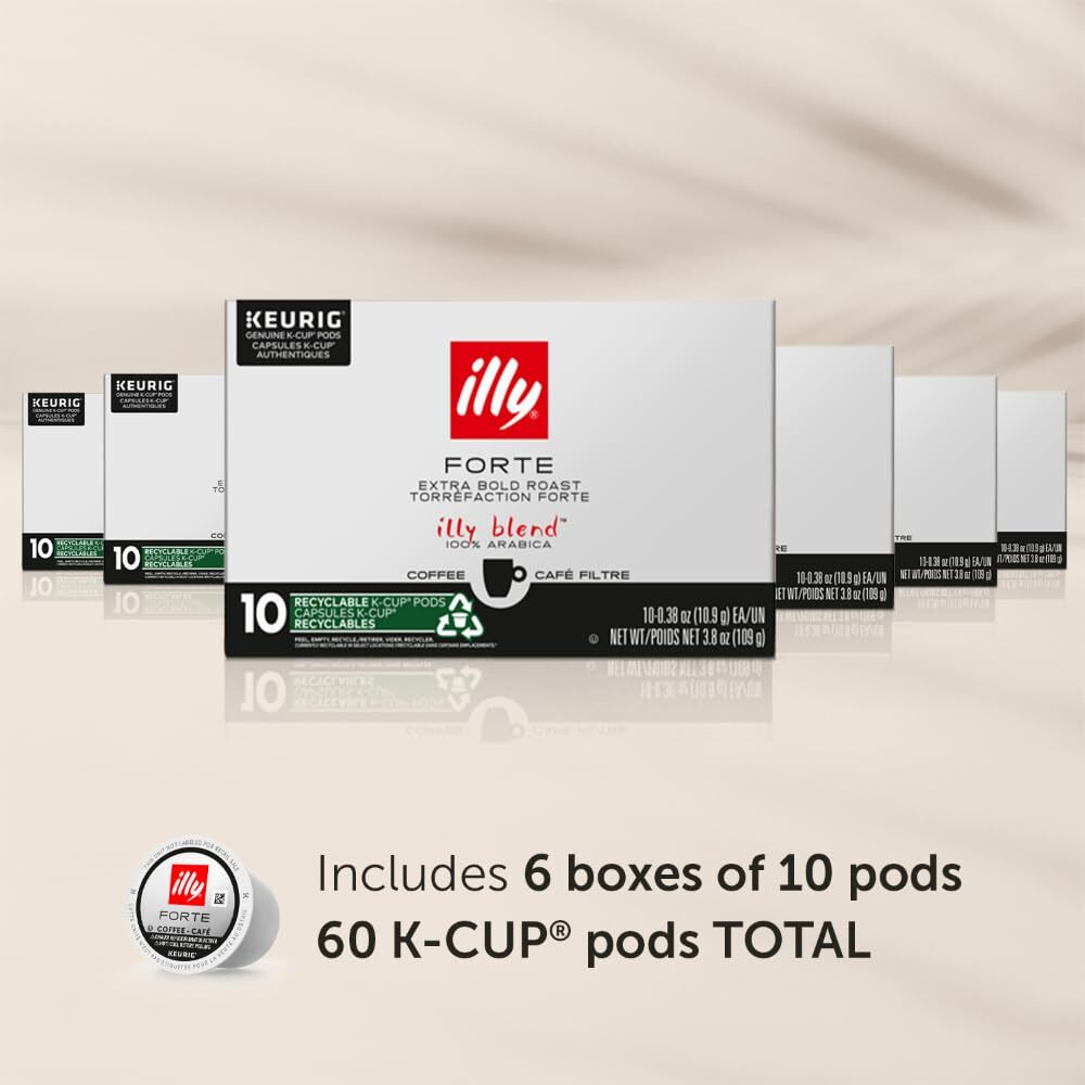 Illy Coffee K Cups - Coffee Pods For Keurig Coffee Maker - Forte Dark Roast - Toasted Bread & Dark Chocolate - Rich, Flavorful & Strong Flavor Pods Of Coffee - No Preservatives - 10 Count, 6 Pack
