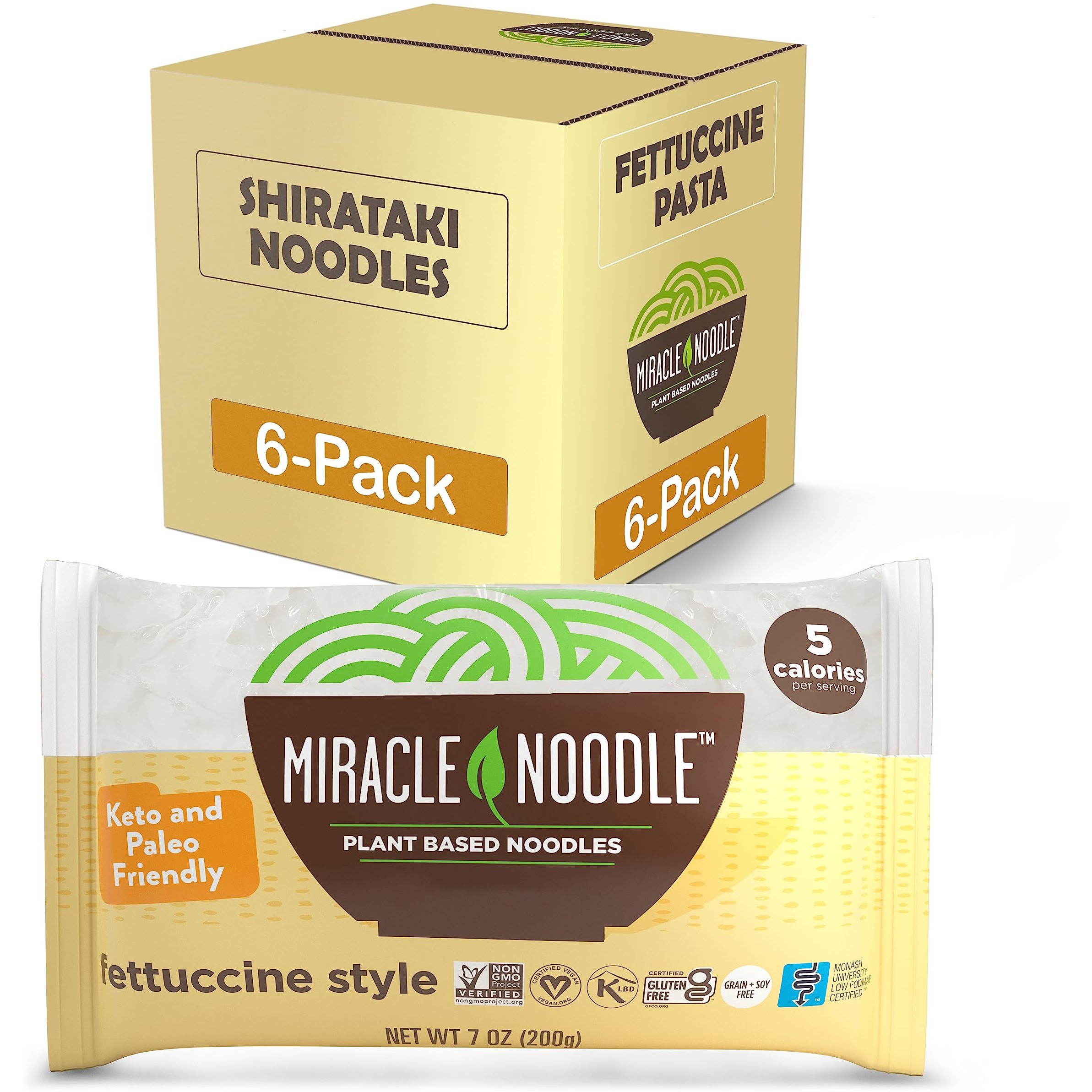 Miracle Noodle Fettuccine Shirataki Noodles - Plant Based Konjac Noodles Fettucine, Keto Fettuccine, Vegan, Gluten-Free, Low Carb Pasta, Low Calorie Pasta, Non-Gmo, Soy Free, Paleo - 7 Oz, 6-Pack