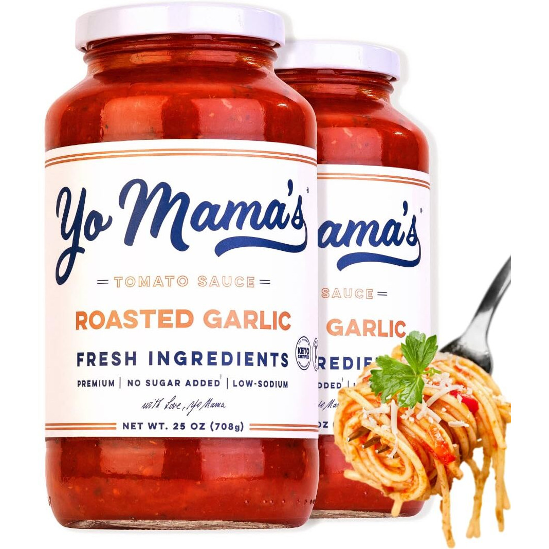 Yo Mama's Foods Keto Roasted Garlic Pasta Sauce - Pack Of (2) - Vegan, No Sugar Added, Low Carb, Low Sodium, Gluten Free, Paleo Friendly, And Made With Fresh Non-Gmo Tomatoes