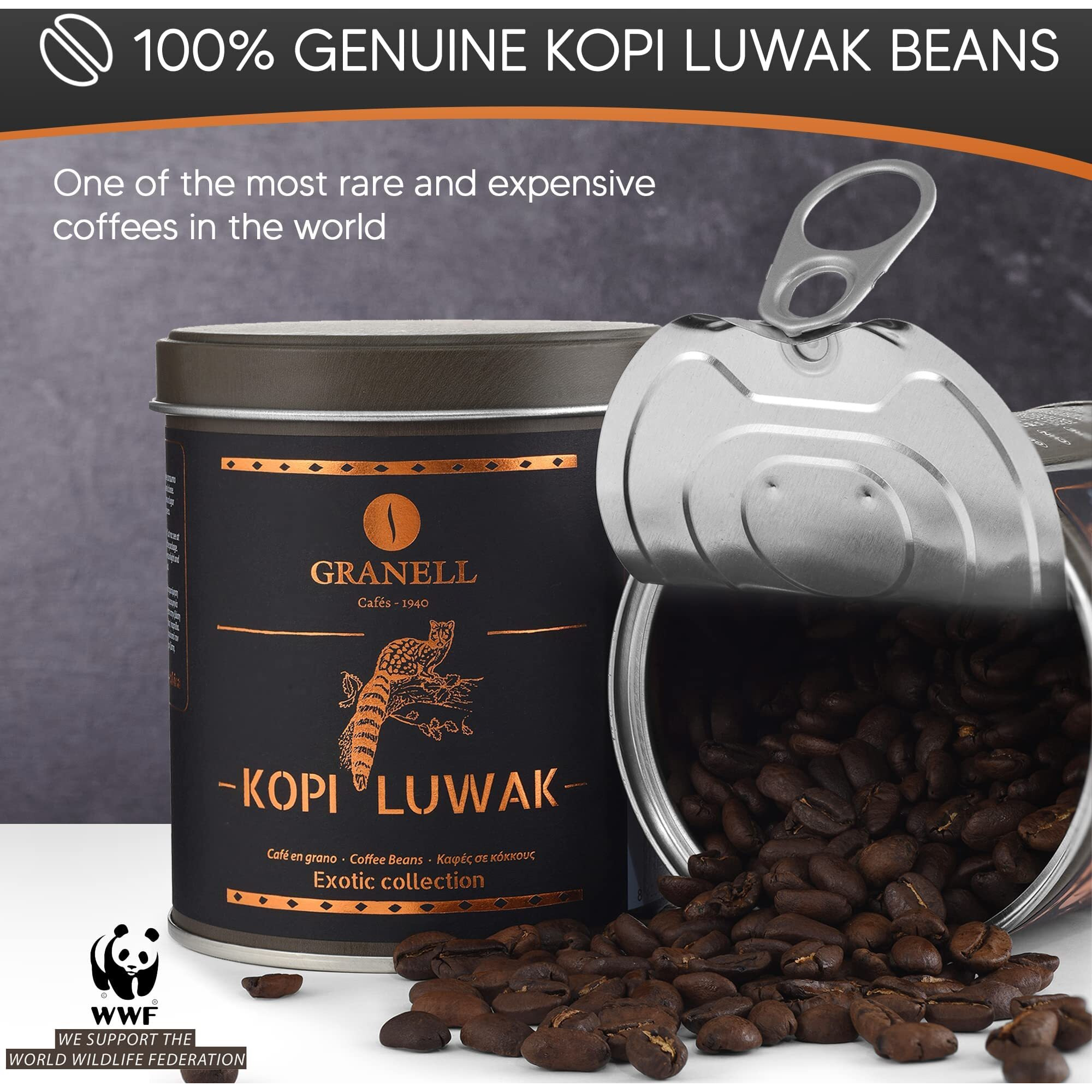 Caf  S Granell Wild Civet Arabica Coffee Beans, Medium Roast Gourmet Indonesian Luwak Coffee Gifts, 100G
