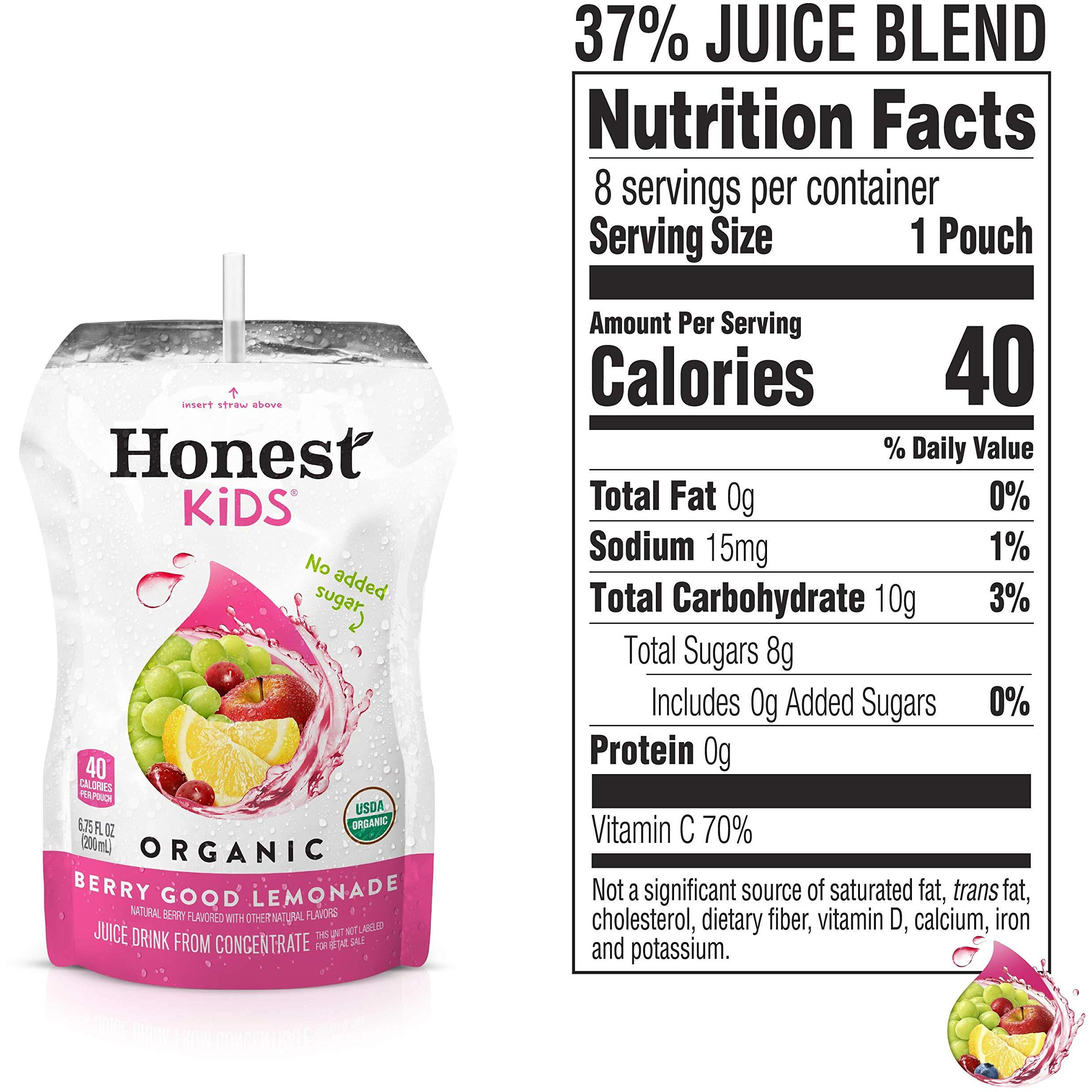 Honest Kids Organic Juice Drink, Berry Berry Good Lemonade, 6.75 Fl Oz Pouches (Pack Of 32)