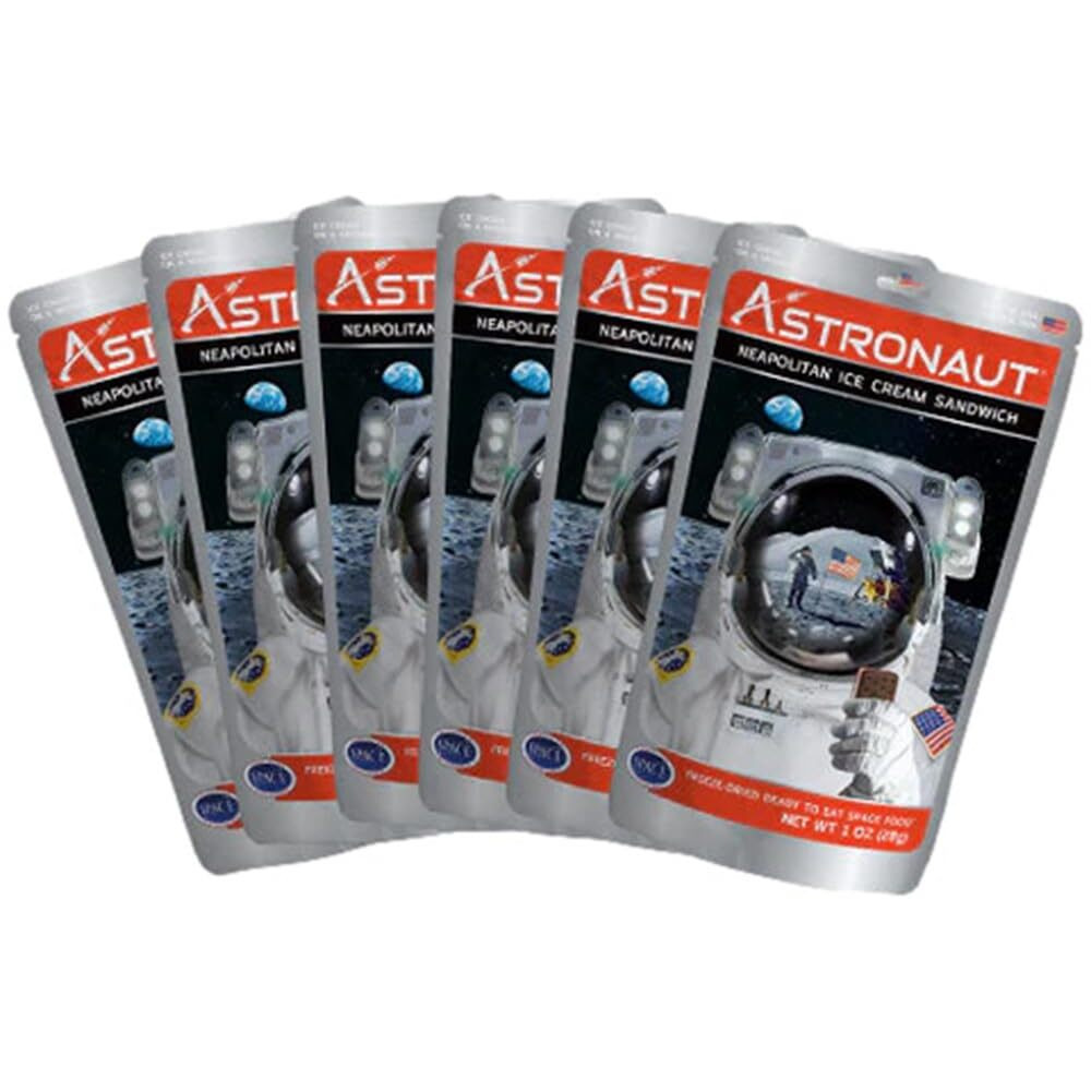 Astronaut Foods Freeze-Dried Ice Cream Sandwich, Nasa Space Dessert, Neapolitan, 6 Count