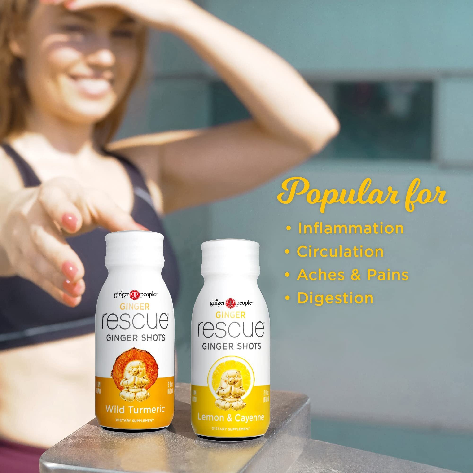 Ginger Rescue Shots By The Ginger People - Energy Boosting, Caffeine Free Energy, Digestive Heath, Lemon & Cayenne Flavor, 2 Fl Oz (Pack Of 12)