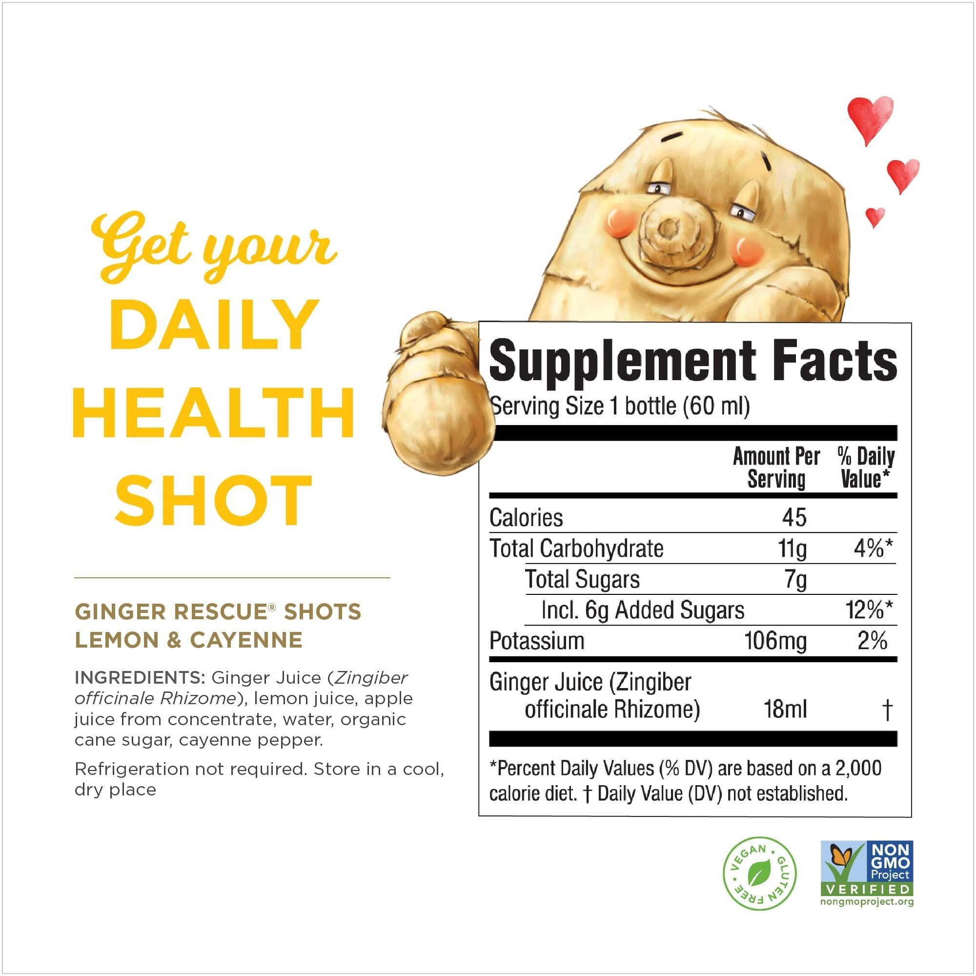 Ginger Rescue Shots By The Ginger People - Energy Boosting, Caffeine Free Energy, Digestive Heath, Lemon & Cayenne Flavor, 2 Fl Oz (Pack Of 12)
