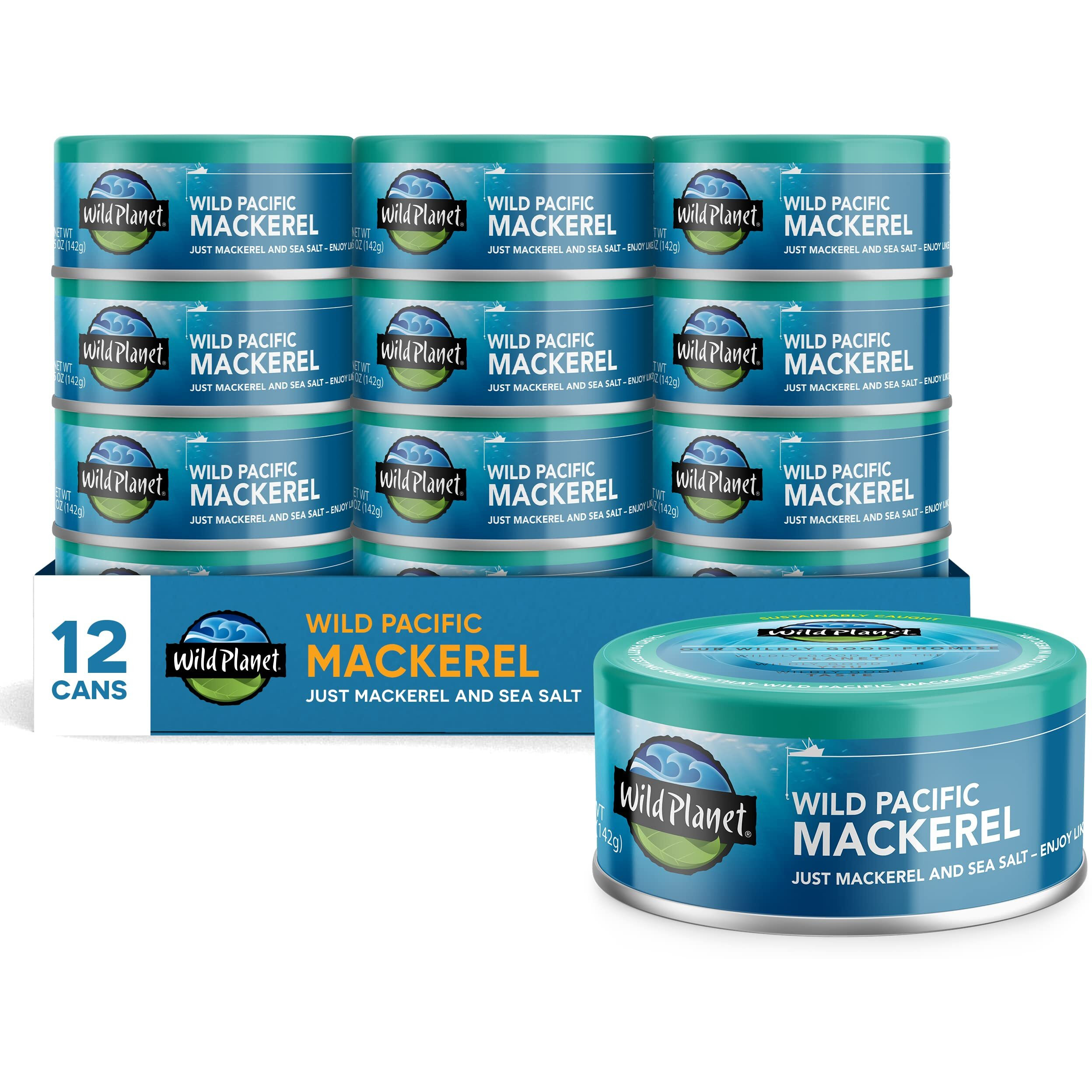 Wild Planet Wild Pacific Mackerel Fillets (Saba), Skin-On & Boneless, Delicious & Sustainable, Tinned Fish, 5 Oz, (Pack Of 12)