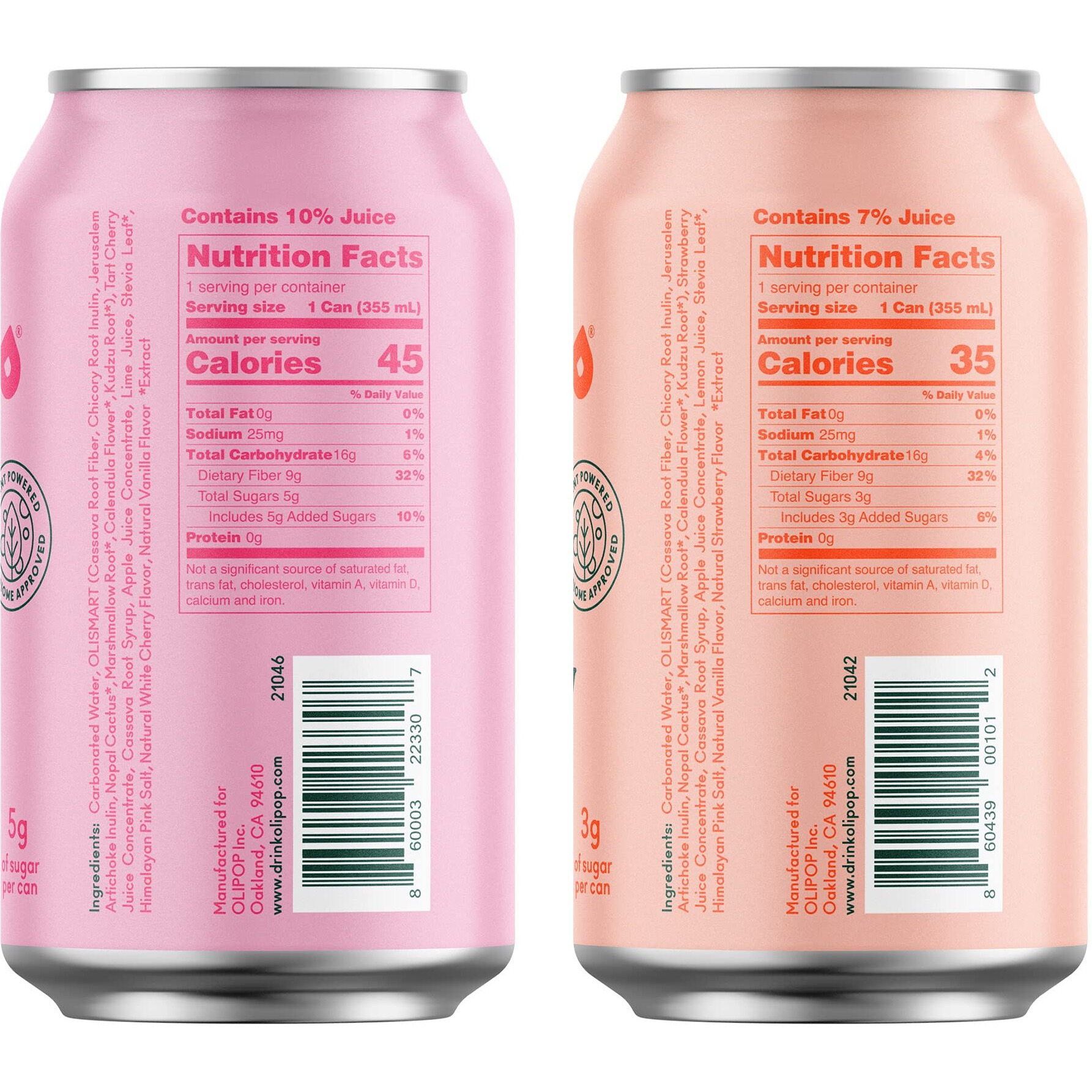 Olipop - Pink Pops, Strawberry Vanilla & Cherry Vanilla, Healthy Soda Variety Pack, Prebiotic Soft Drink, Supports Digestive Health, 9G Of Plant Fiber, Low Calorie, Low Sugar (12 Oz, 12-Pack)