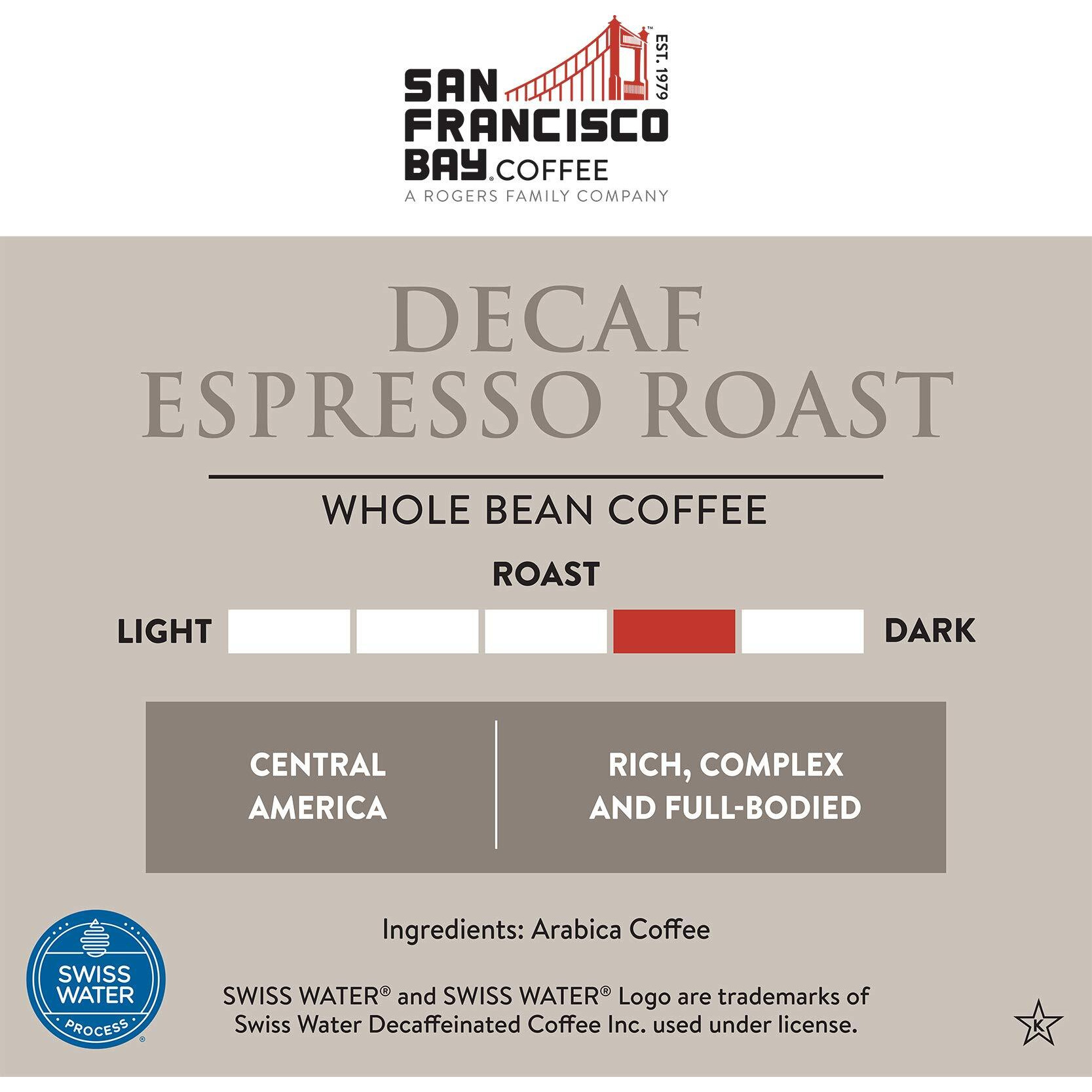 San Francisco Bay Whole Bean Coffee - Decaf Espresso Roast (2Lb Bag), Dark Roast