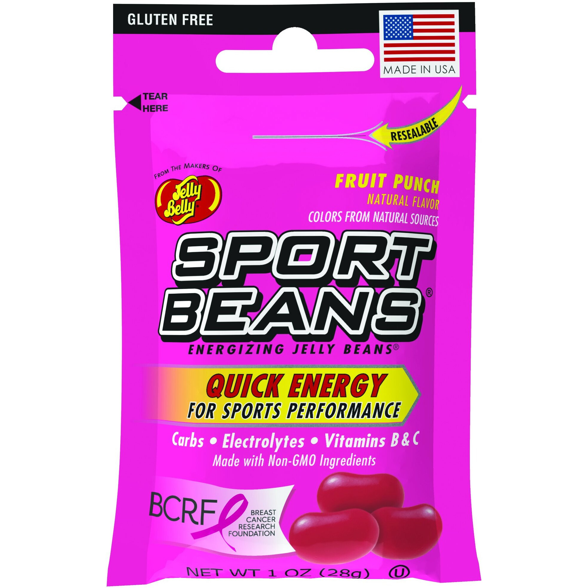 Sport Beans Energizing Jelly Beans With Electrolytes And Vitamins, By Jelly Belly - Fruit Punch Flavor, Case Of 24 X 1 Ounce Resealable Bags
