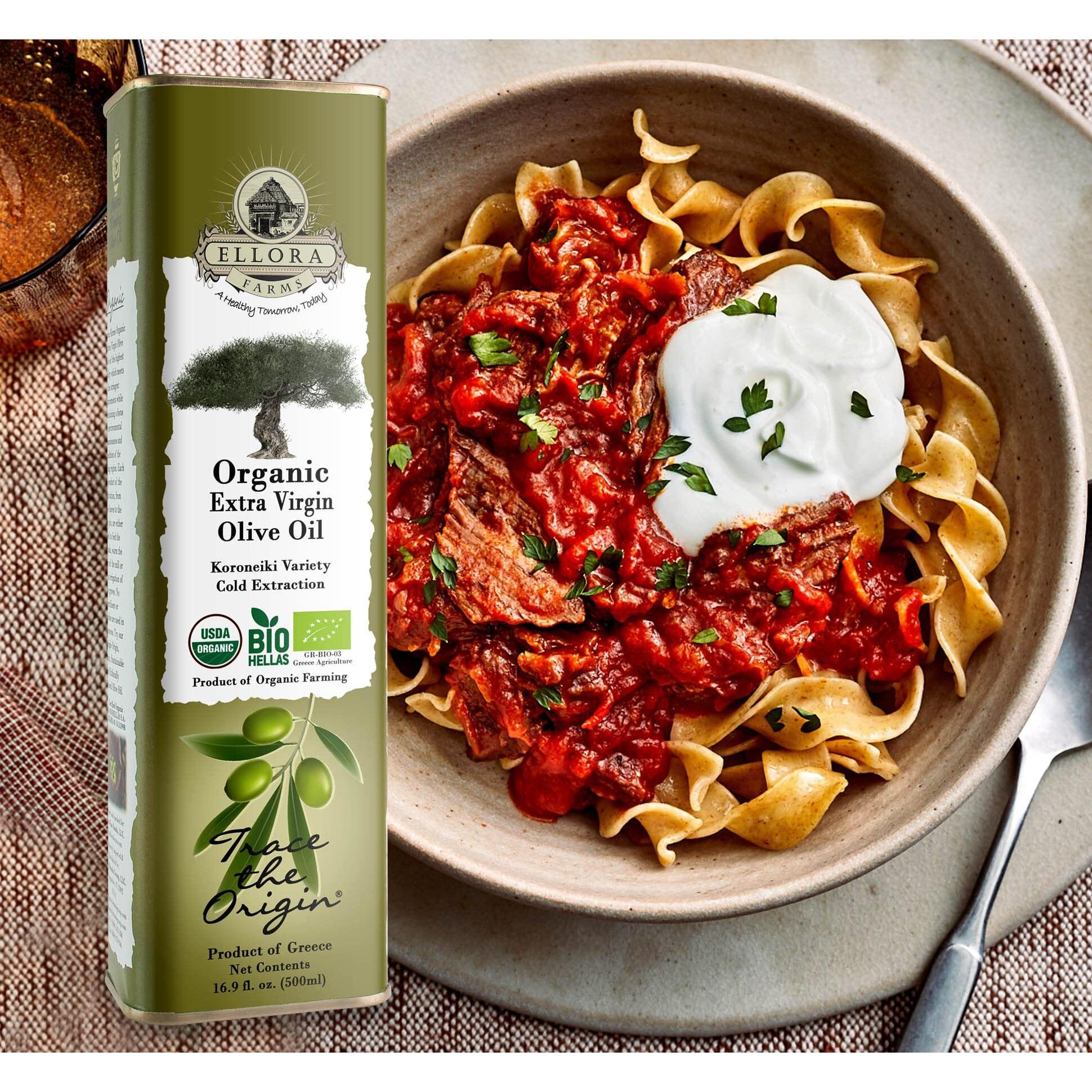 Ellora Farms Organic Usda Extra Virgin Olive Oil First Cold-Pressed Unfiltered Phenol Rich Kosher 17 Oz Tin