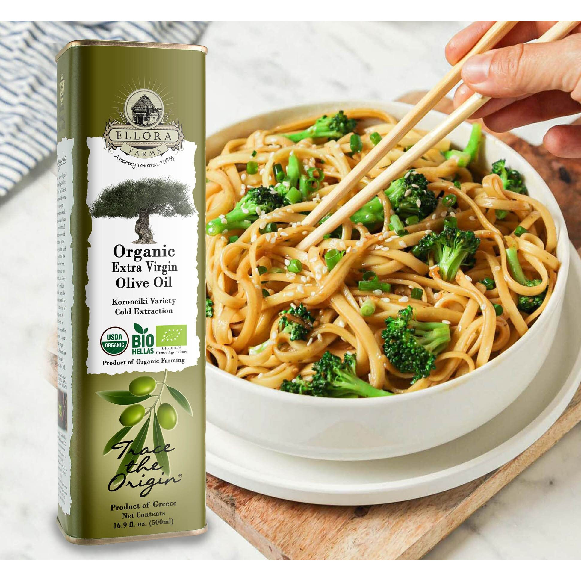 Ellora Farms Organic Usda Extra Virgin Olive Oil First Cold-Pressed Unfiltered Phenol Rich Kosher 17 Oz Tin