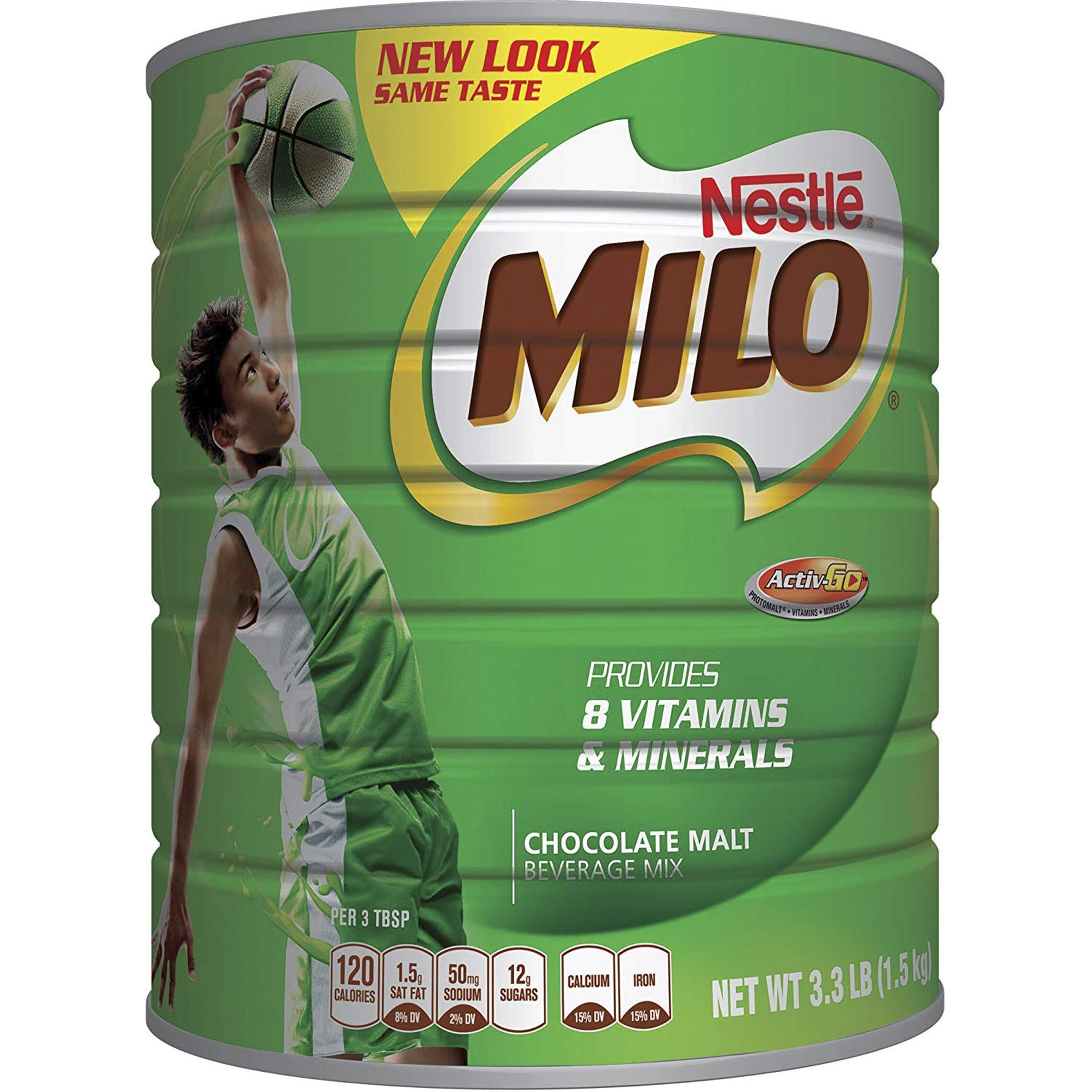 Nestl   Milo Chocolate Malt Beverage Mix, 3.3 Pound Can (1.5Kg) | Fortified Powder Energy Drink