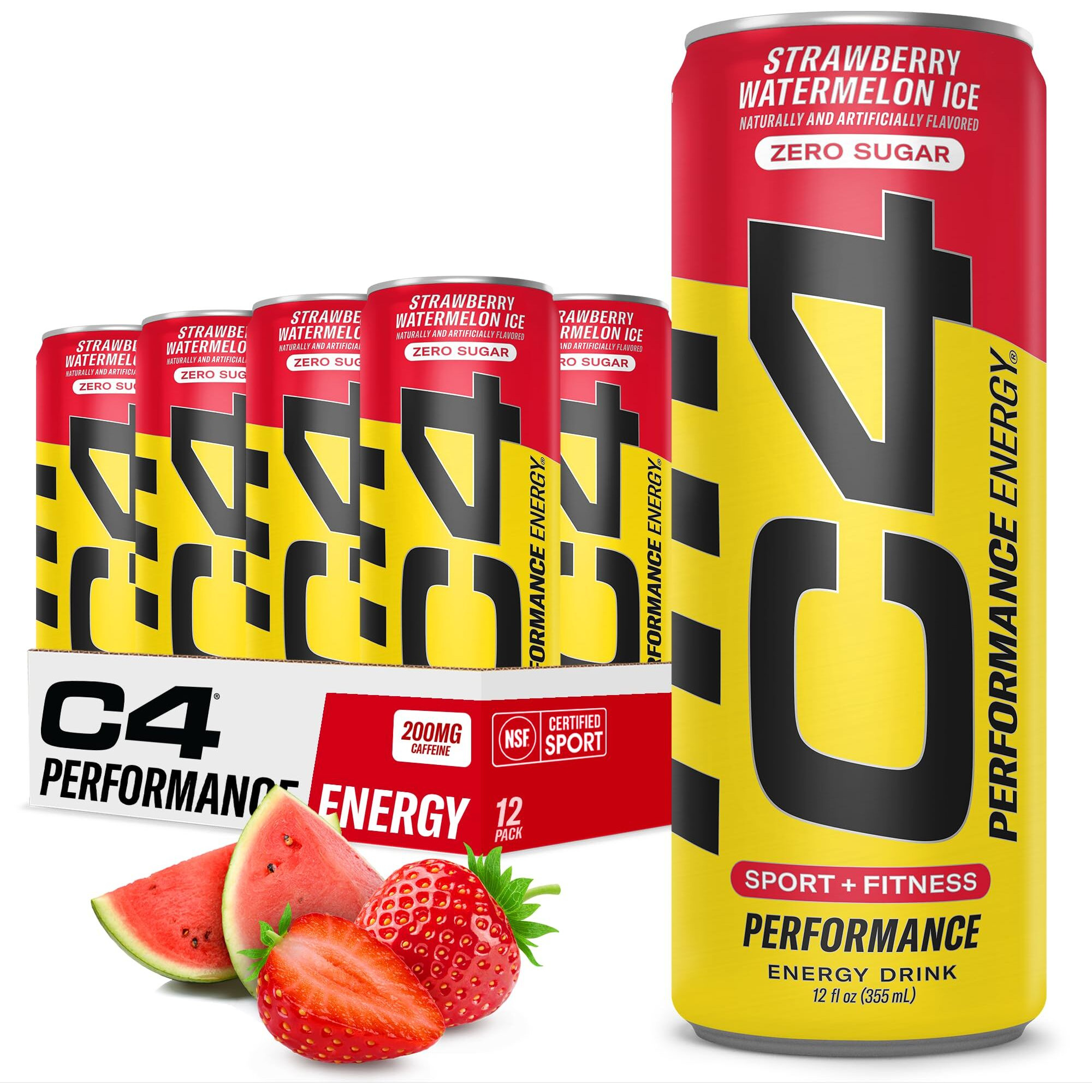 C4 Energy Drink 12Oz (Pack Of 12) - Strawberry Watermelon Ice - Sugar Free Pre Workout Performance Drink With No Artificial Colors Or Dyes