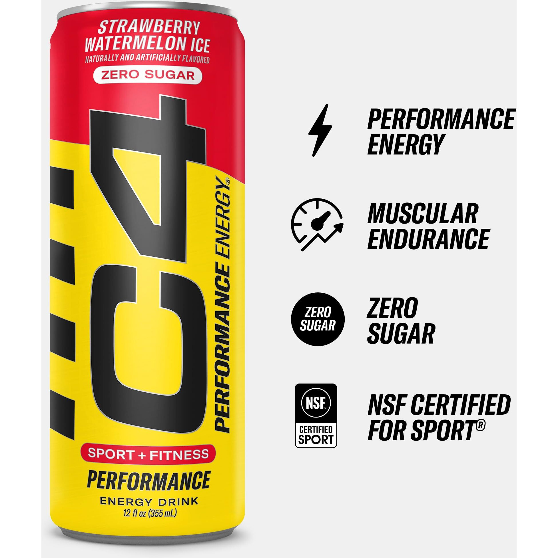 C4 Energy Drink 12Oz (Pack Of 12) - Strawberry Watermelon Ice - Sugar Free Pre Workout Performance Drink With No Artificial Colors Or Dyes