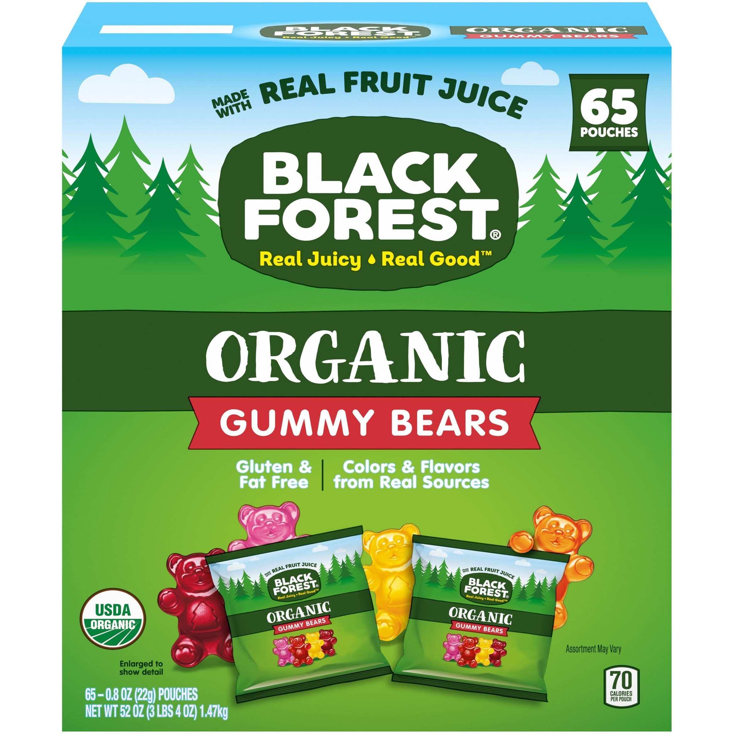 Black Forest Organic Gummy Bears Candy, 0.8 Ounce Pouches (65 Count)
