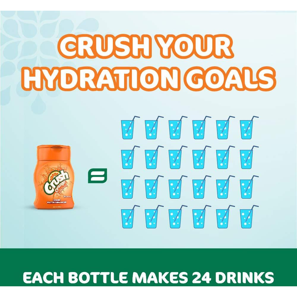 Crush, Orange, Liquid Water Enhancer - New, Better Taste (4 Bottles, Makes 96 Flavored Water Drinks) - Sugar Free, Zero Calorie