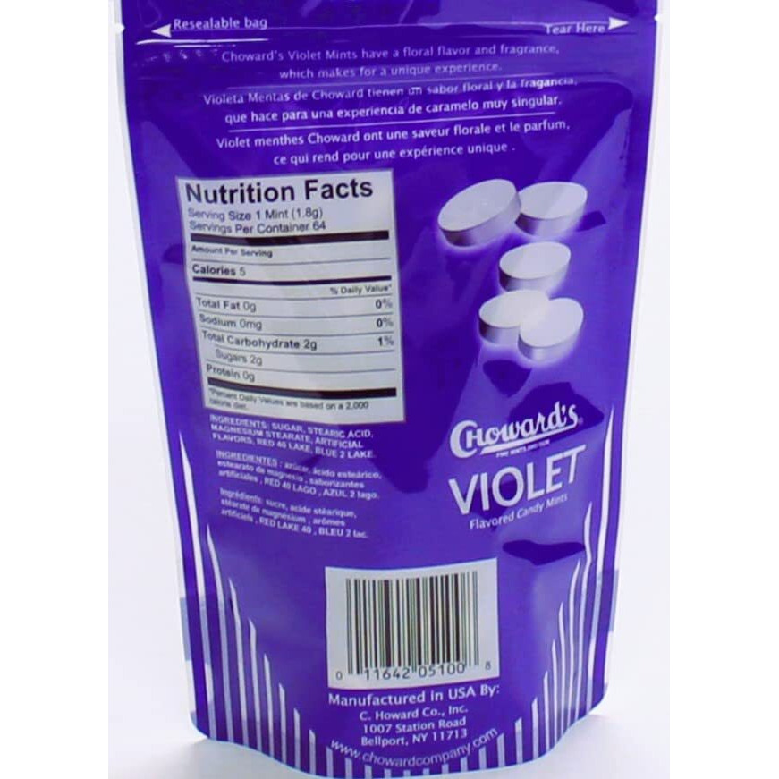 Choward's Violet Mints Candy In Resealable Bag - 4 Oz - 64 Individually Wrapped Candy Mints